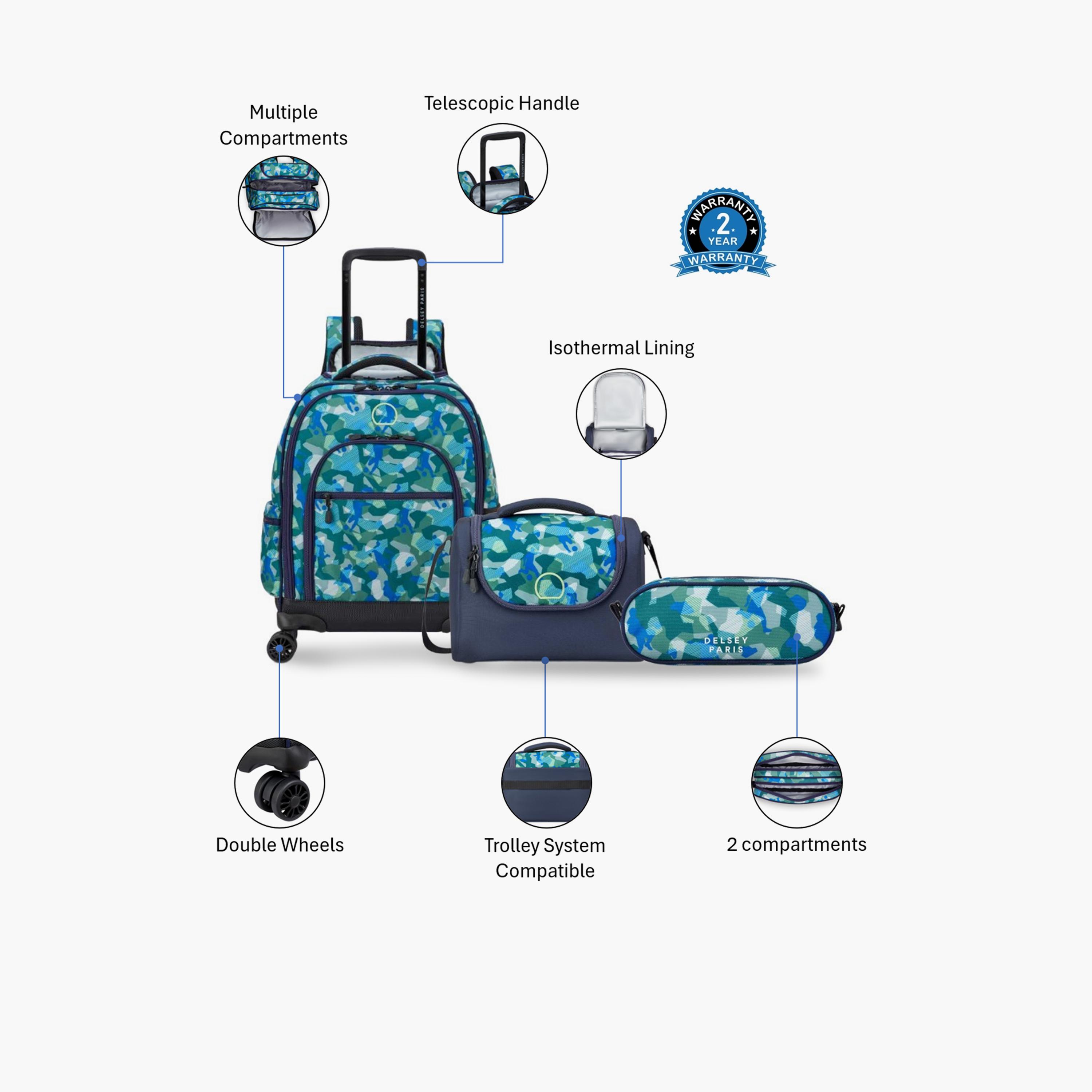 Delsey Paris 30 L | 19.5 Inches ACADEMIE Trolley Backpack Set, Polyester, Adjustable Straps | 3490914-school-bagsandbackpacks-sets-image-2
