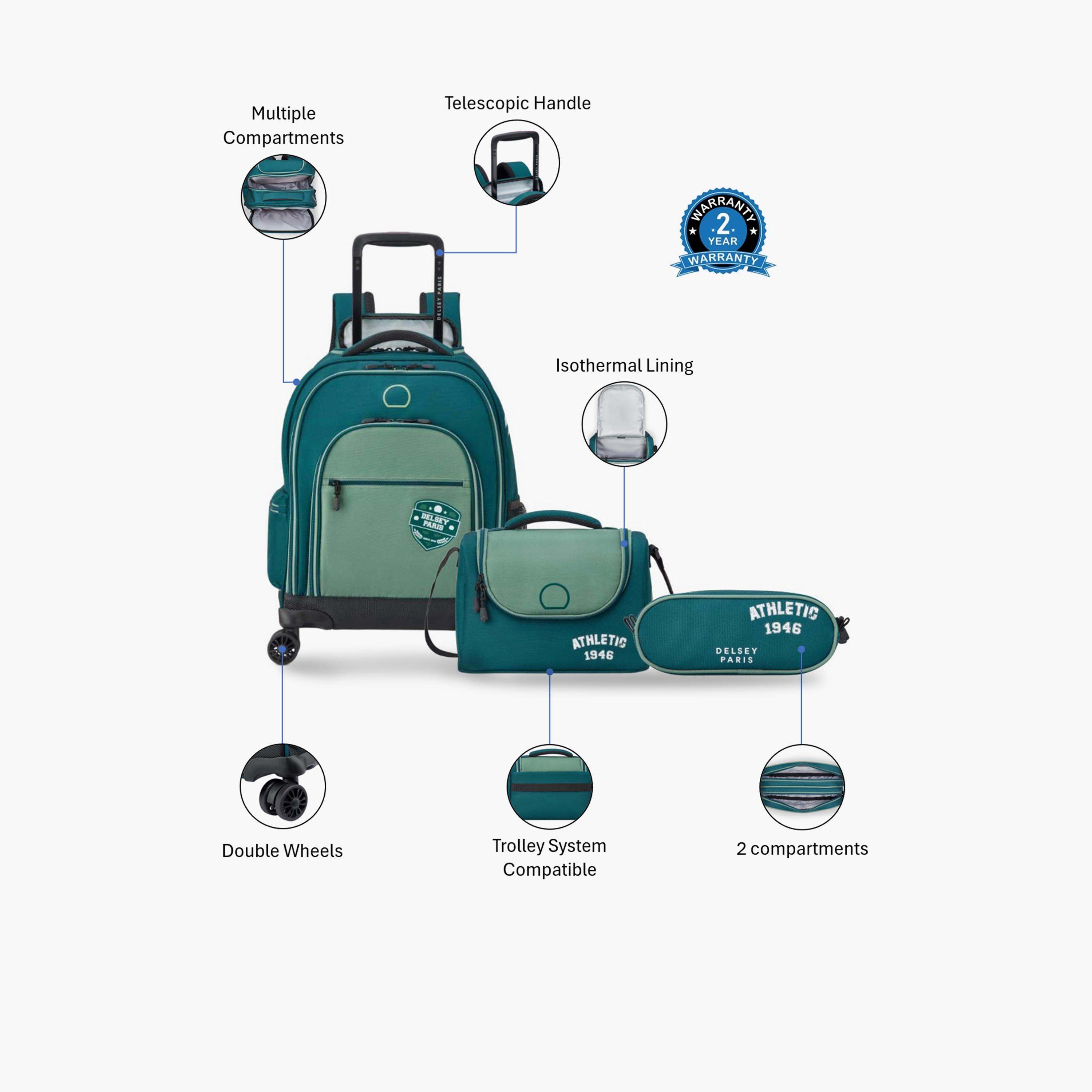 Delsey Paris 30 L | 19.5 Inches ACADEMIE Trolley Backpack Set, Polyester, Adjustable Straps | 3490914-school-bagsandbackpacks-sets-image-2