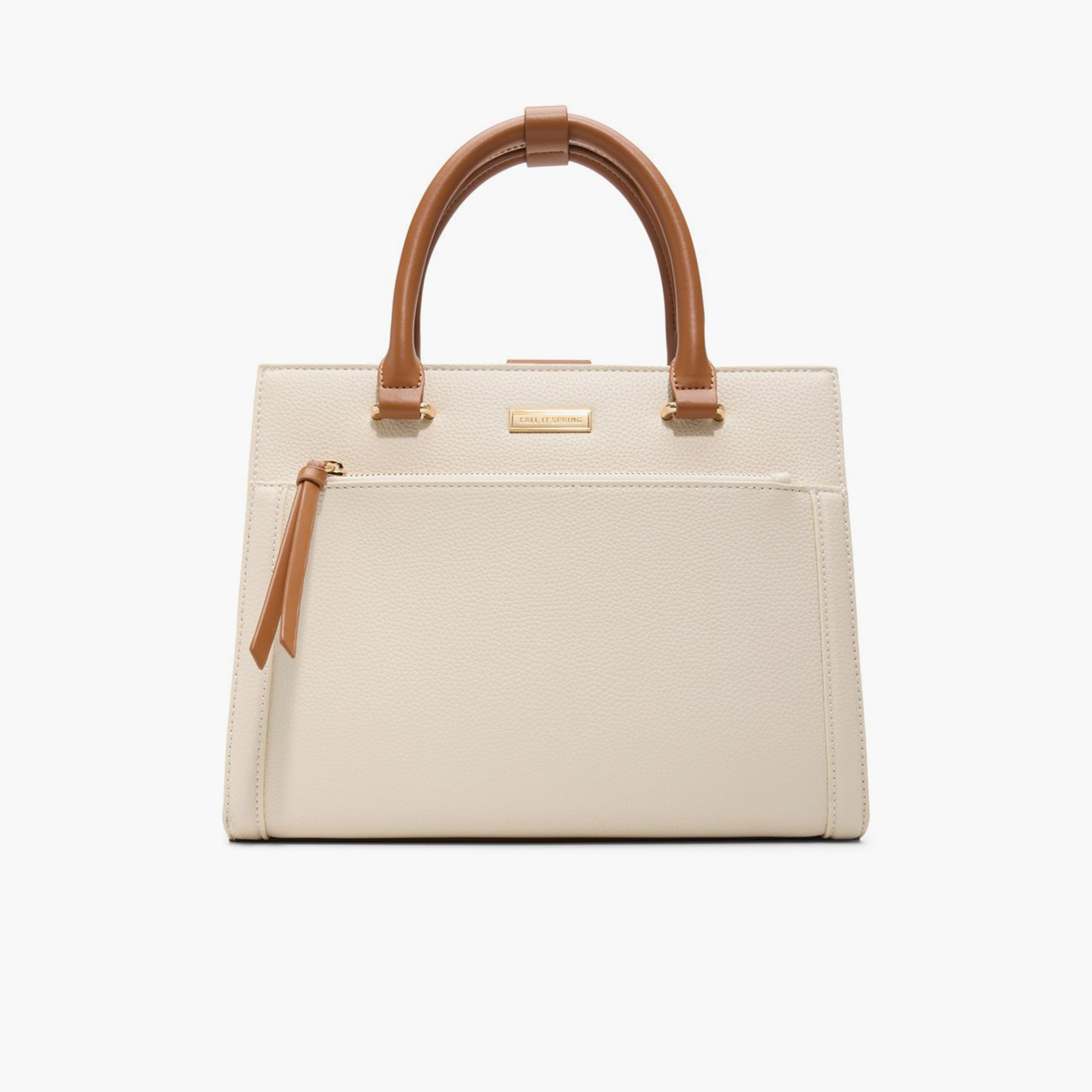 Call it Spring BELINDAA Textured Top Handle Satchel Bag with Magnetic Closure and Detachable Strap | 35 X 14 X 29 CM-women-bagsandwallets-handbags-image-1