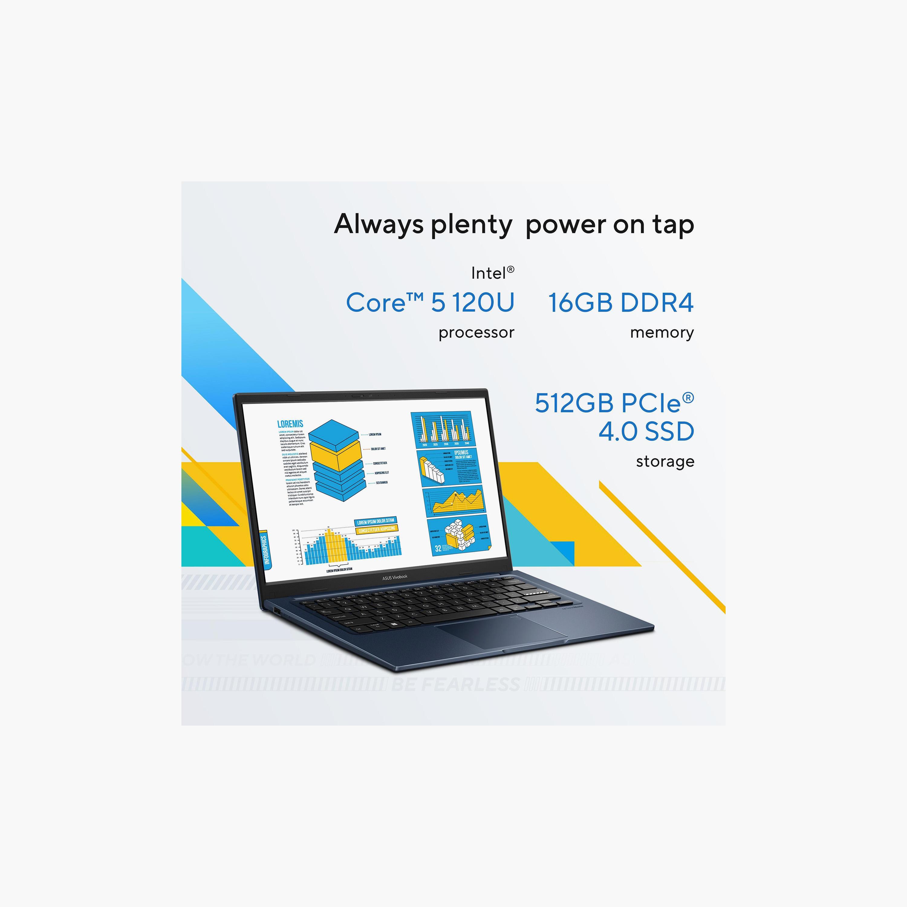 لابتوب أسوس فيفو بوك 14، إنتل كور 5 120U، رام 16 جيجا، SSD 512 جيجا، 14"، ويندوز 11، لون فضي-electronics-laptops-image-4