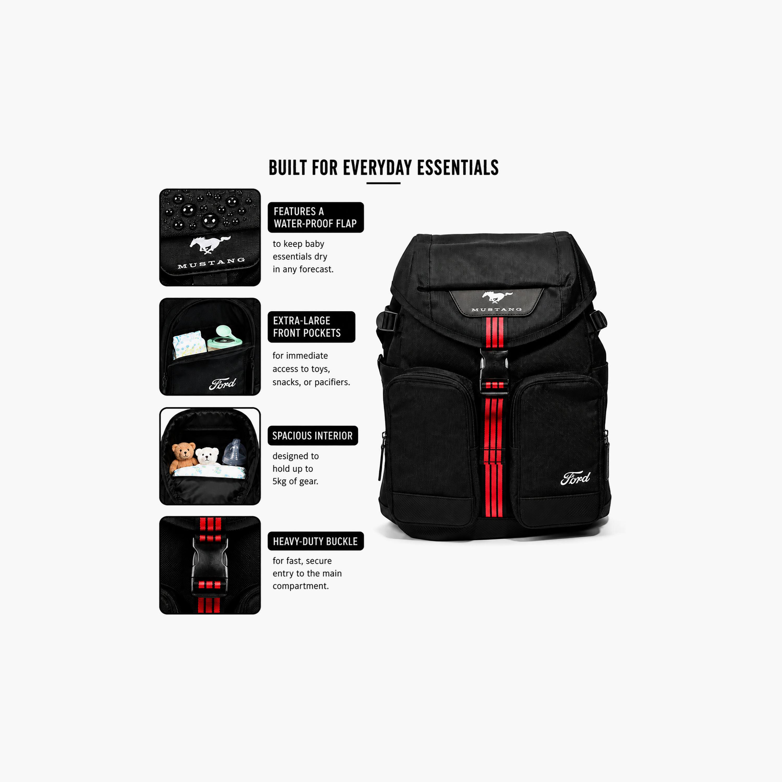 Mustang Vroom Diaper Lightweight Backpack with Waterproof Changing Mat-baby-gear-diaperbags-image-5