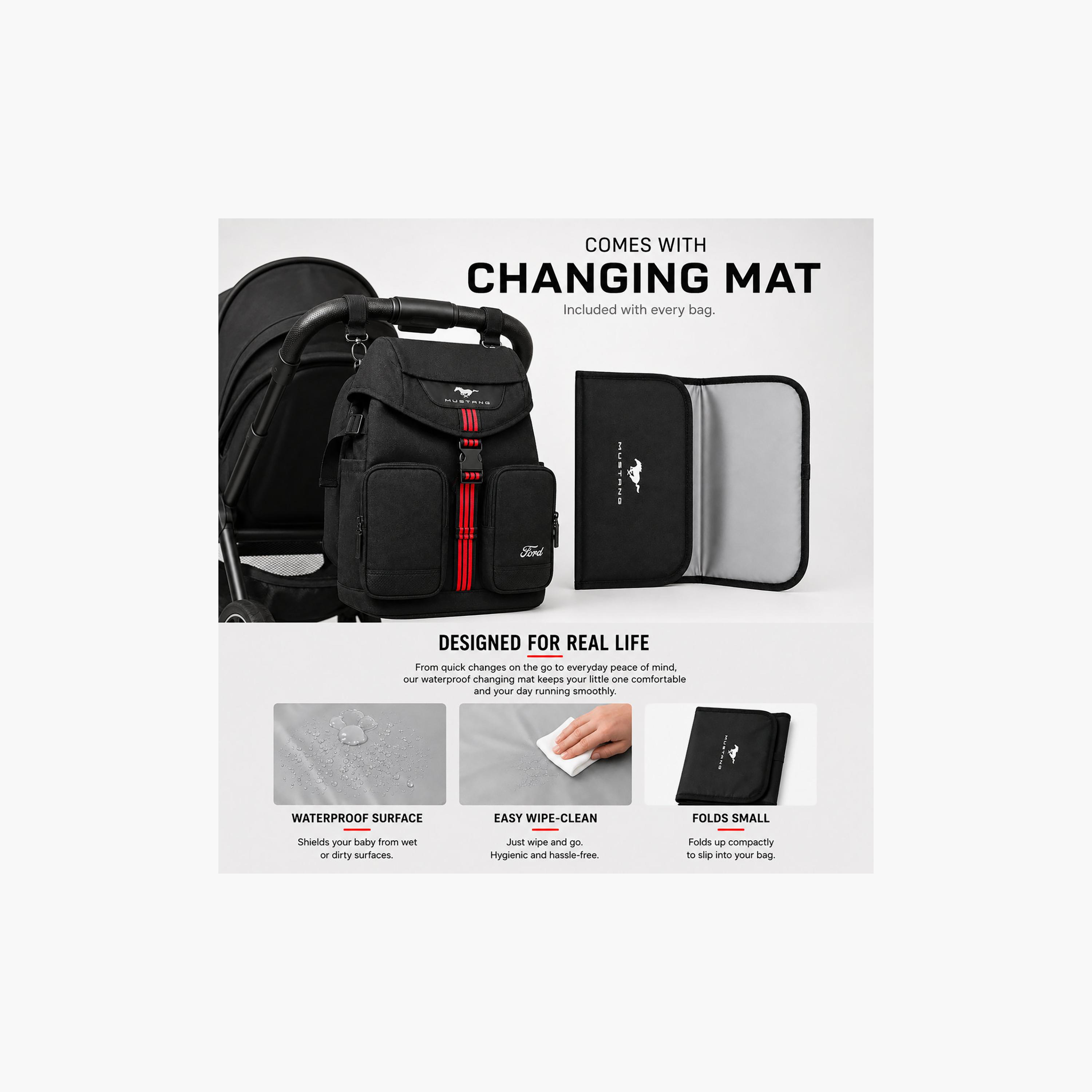 Mustang Vroom Diaper Lightweight Backpack with Waterproof Changing Mat-baby-gear-diaperbags-image-7