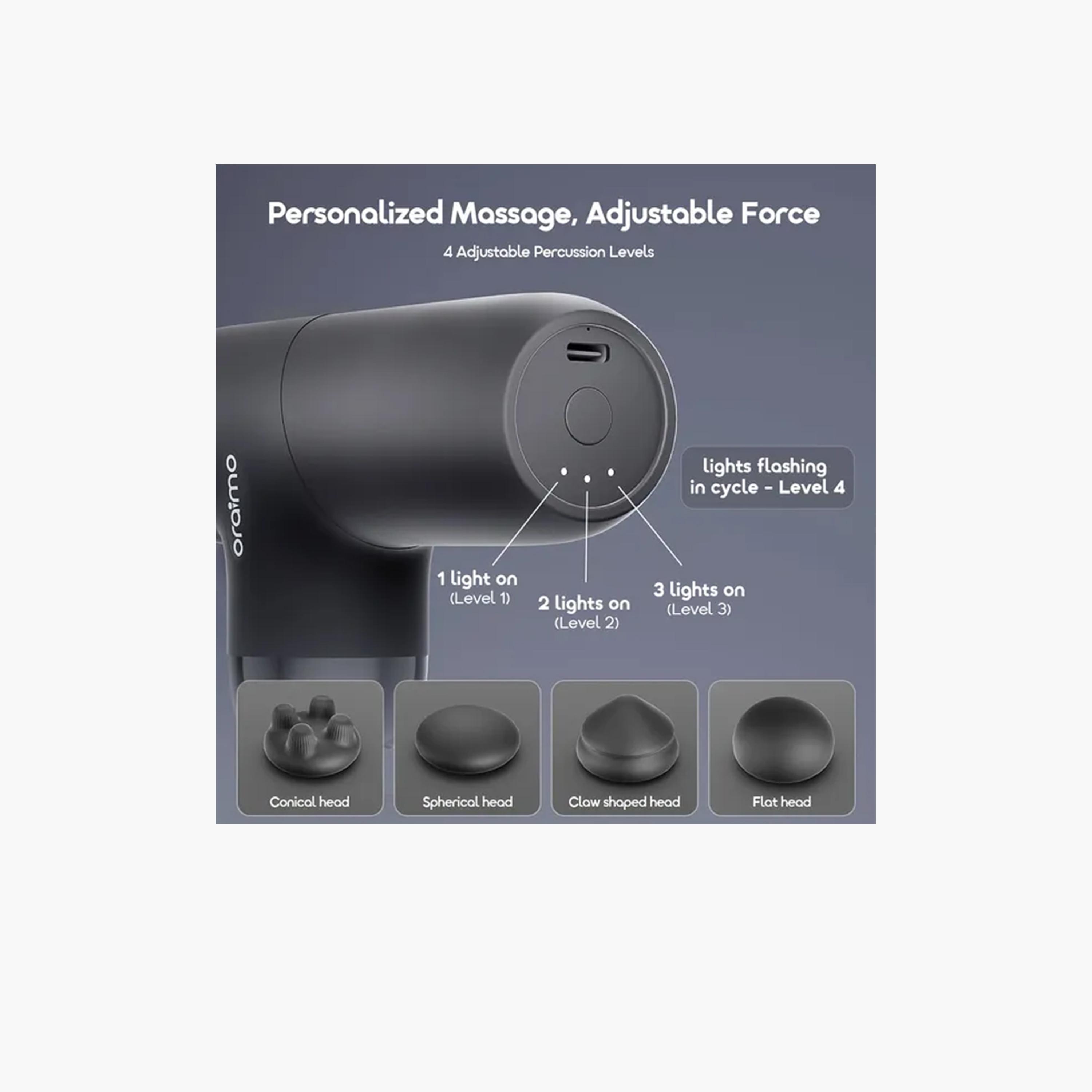 Oraimo NovaShot Air Massage Gun with Strong Motor & 4 Massage Heads - Graphite Grey-beautyandpersonalcare-appliances-massagetools-image-4