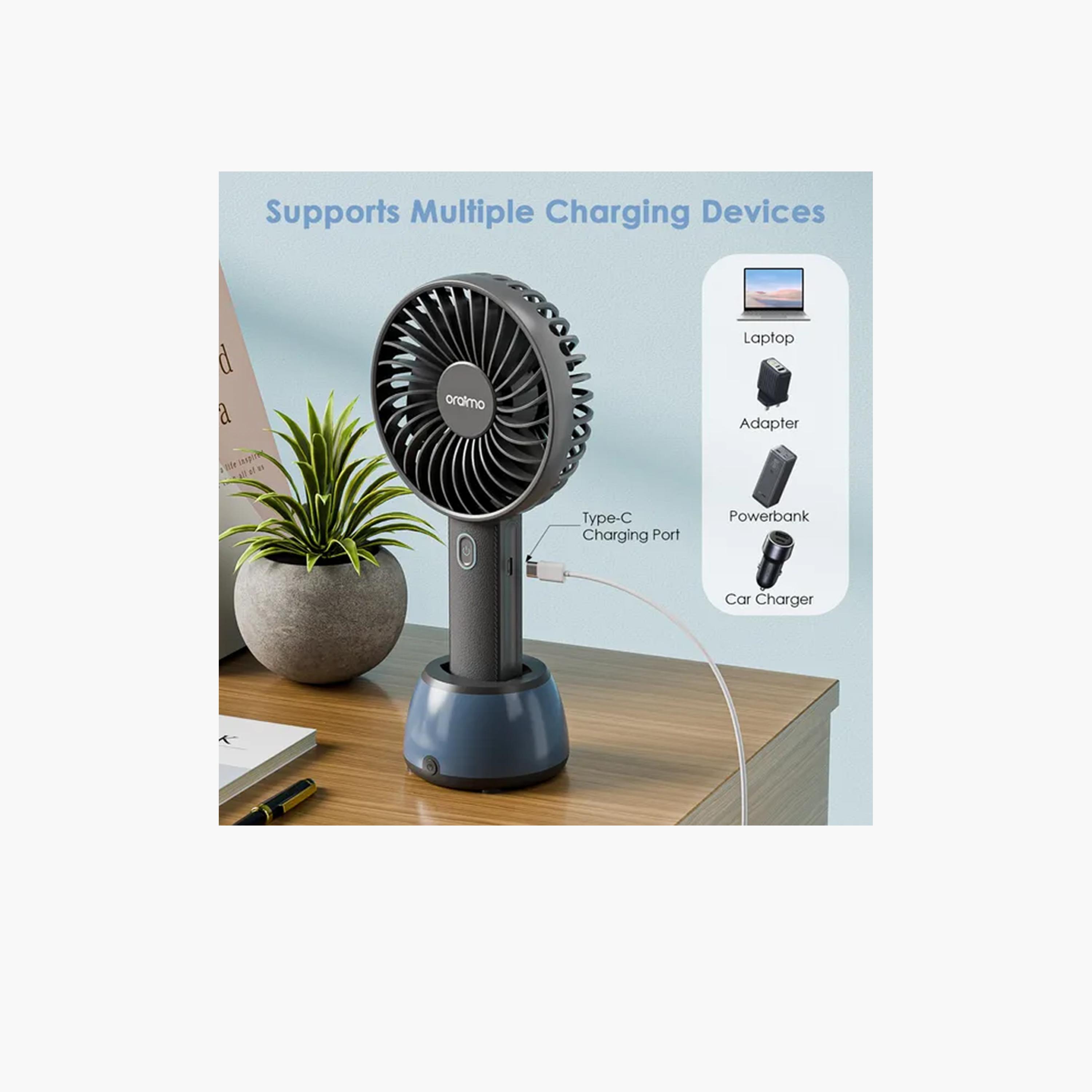 أورايمو - مروحة يدوية ذكية 2 بقاعدة مضيئة 4 واط 3 سرعات - رمادي جرافيتي-household-appliances-homeappliances-fans-image-3