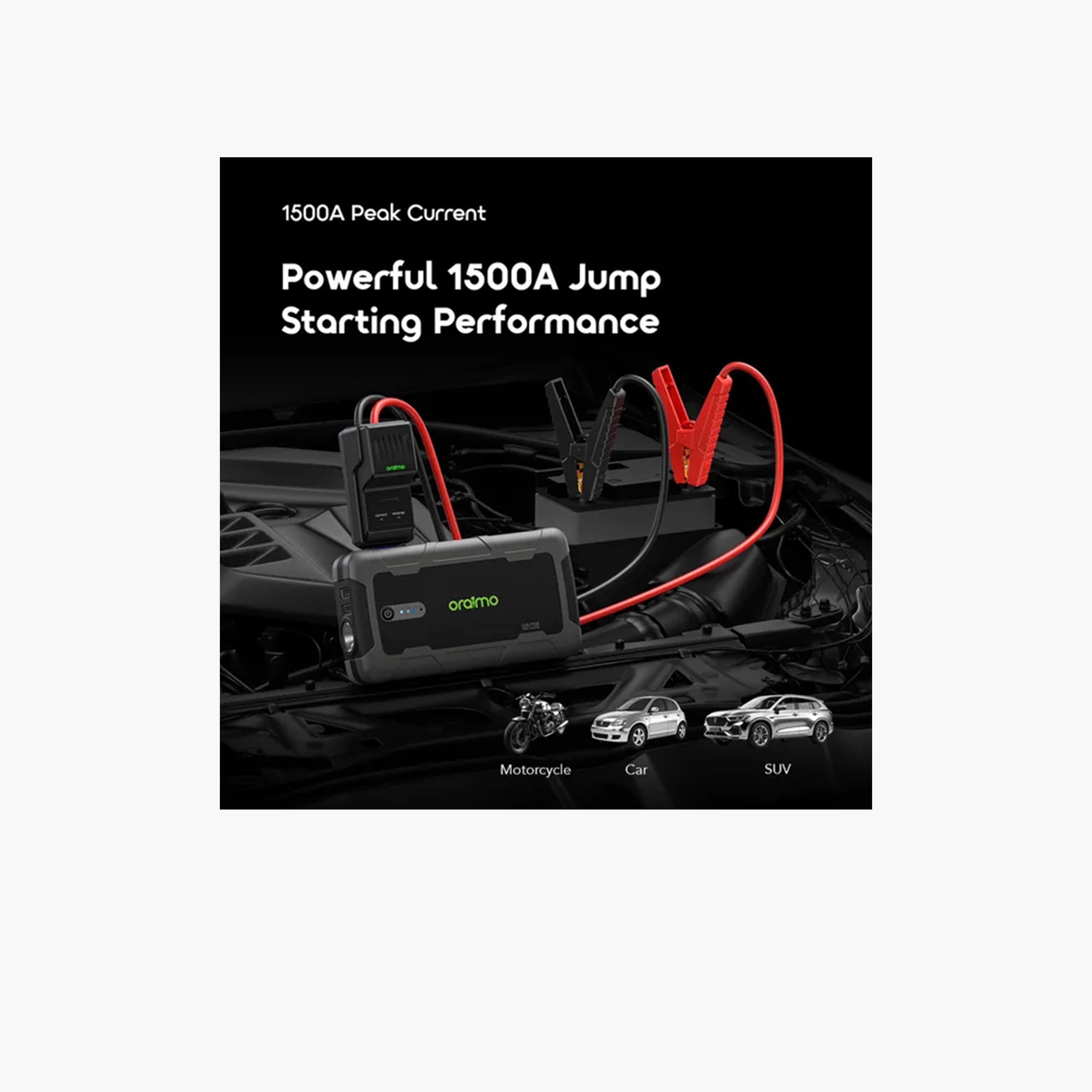 Oraimo PowerSpark 1500A 12V Car Jump Starter with 10000mAh Battery - Grey-electronics-accessories-mobileaccesories-image-2
