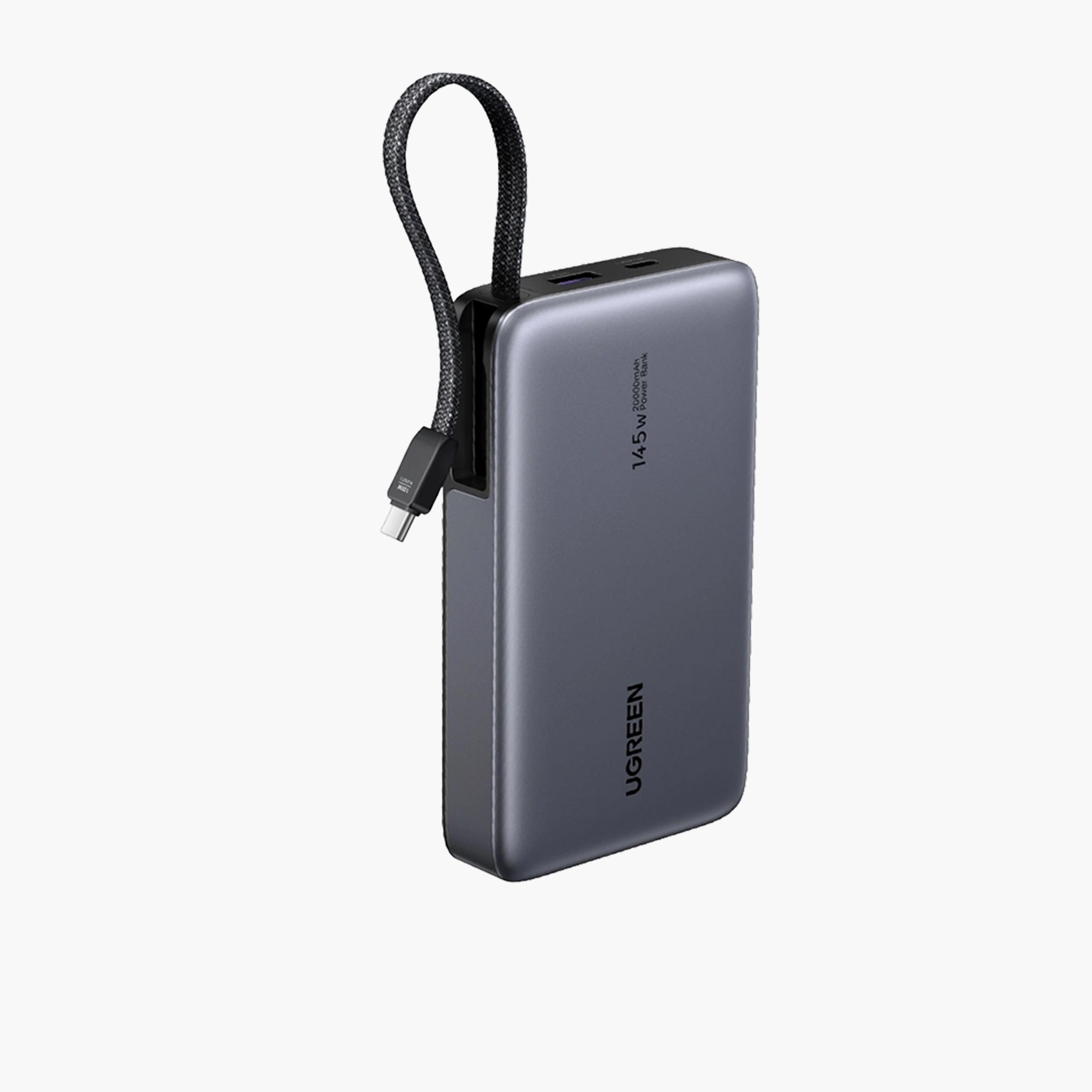 يوغرين - شاحن متنقل مزود بكابل مدمج، منافذ USB-C وUSB، سعة 20000 مللي أمبير، قدرة 145 واط - رمادي-electronics-accessories-mobileaccesories-image-1