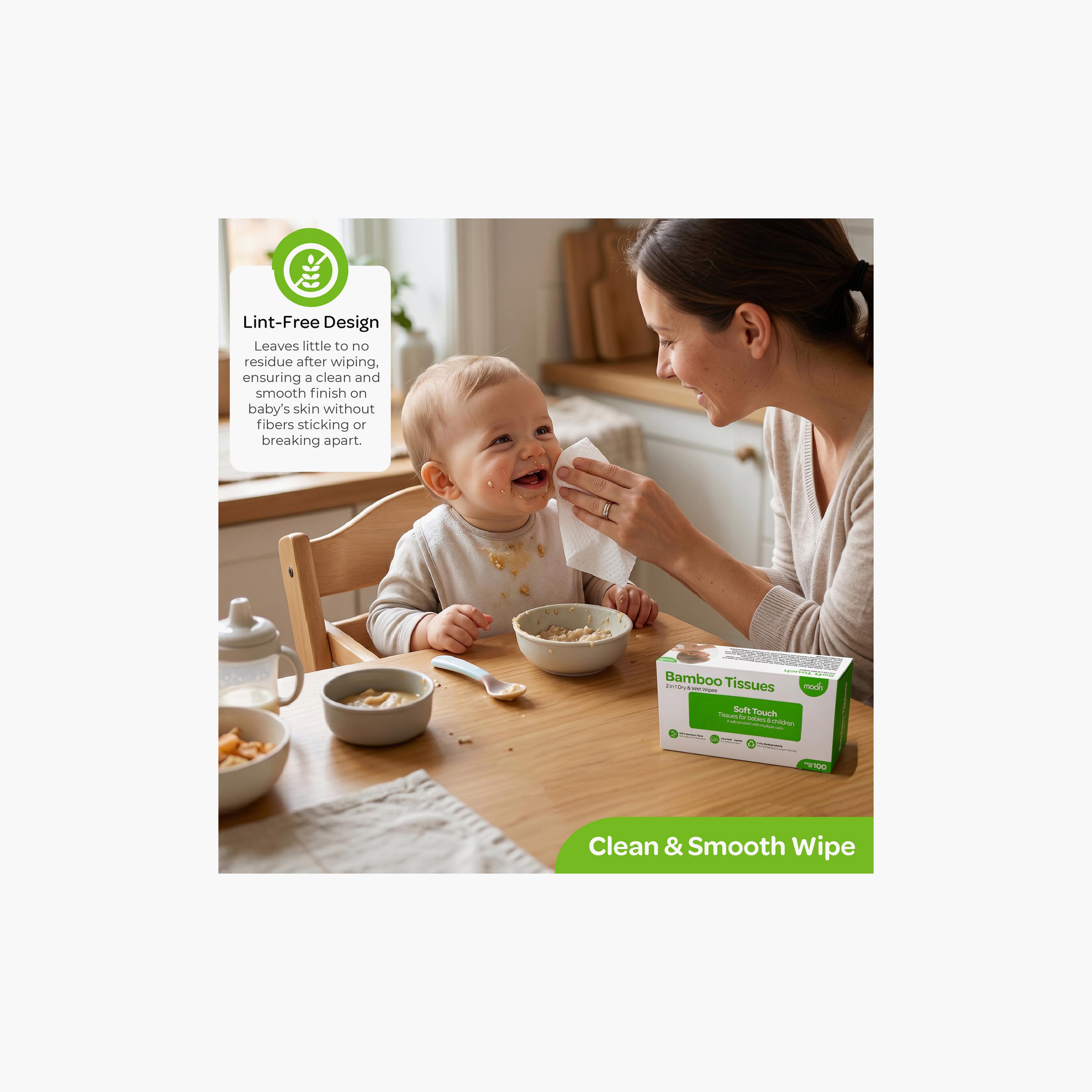 مناديل خيزران (بامبو) للجفاف والبلل ملمس ناعم 100 قطعة من مون-baby-bathandcare-wipes-image-11
