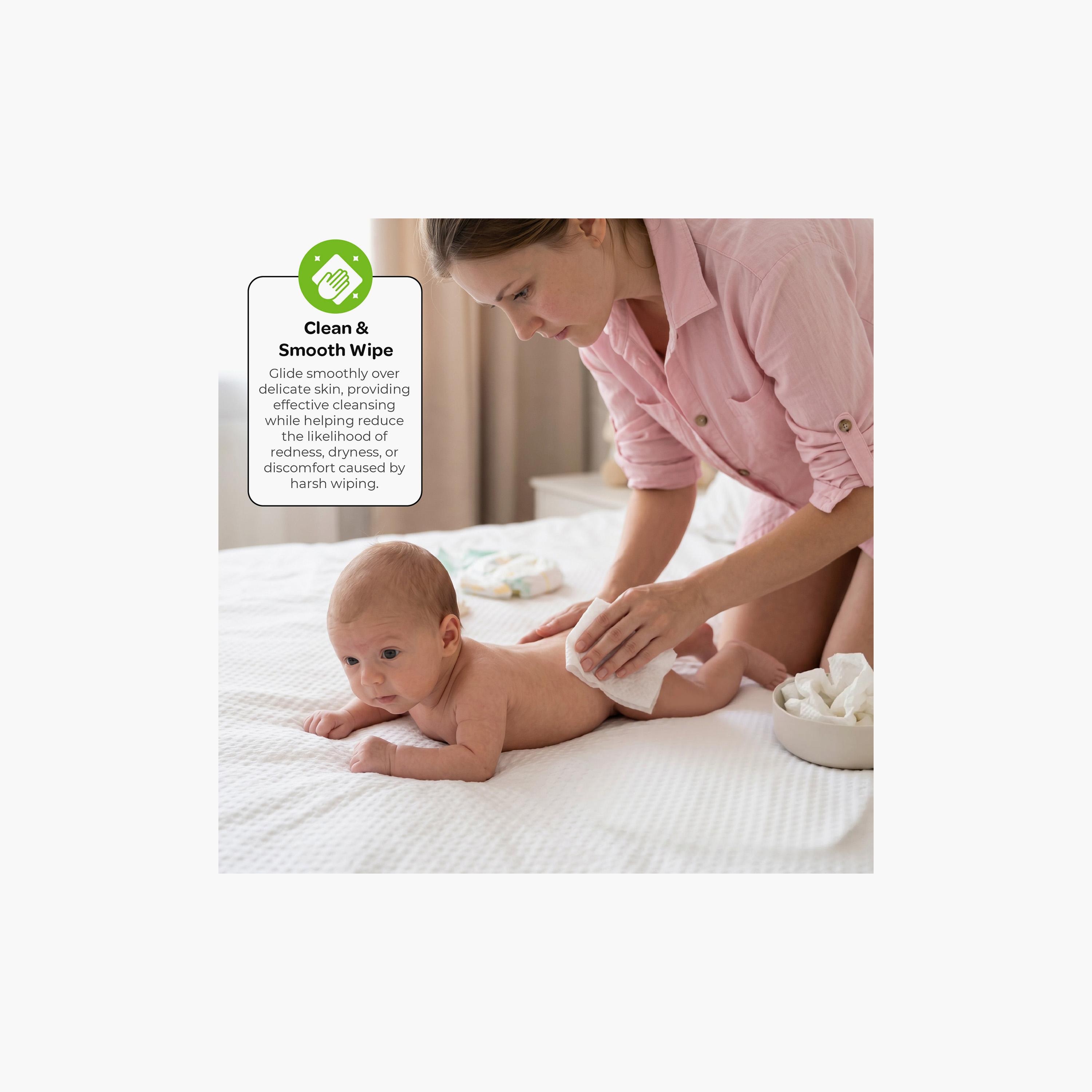 مناديل خيزران (بامبو) للجفاف والبلل ملمس ناعم 100 قطعة من مون-baby-bathandcare-wipes-image-7