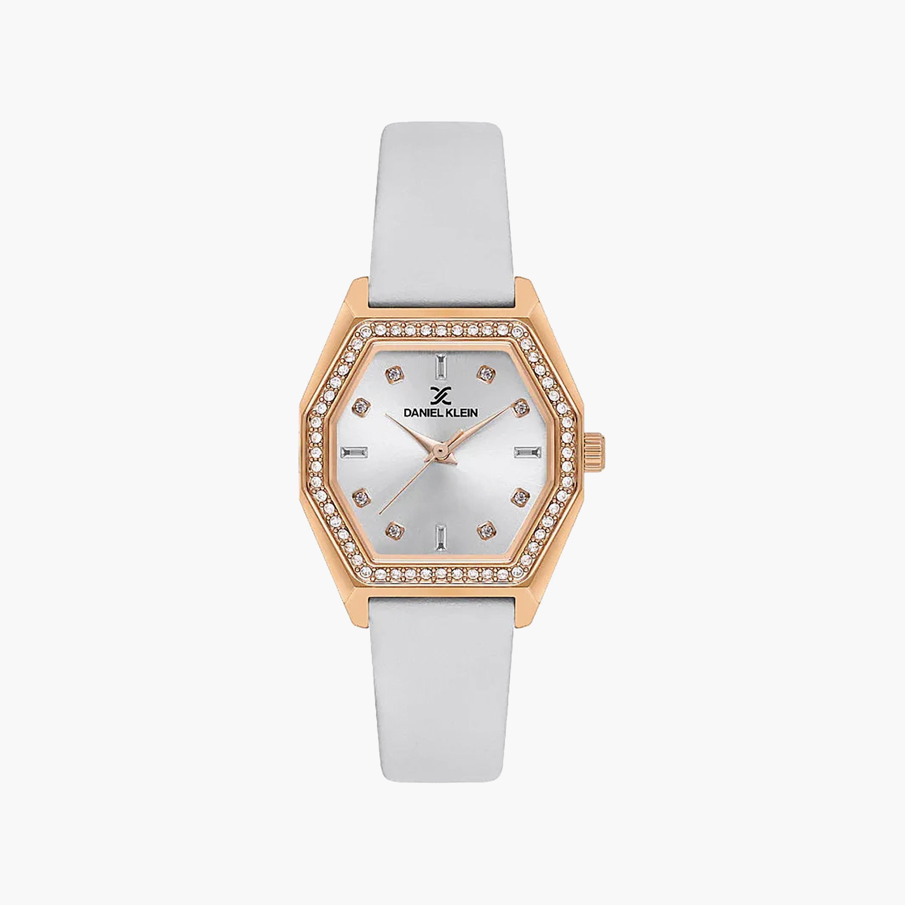 ساعة دانيال كلاين الفاخرة من الجلد الأبيض للنساء | DK.1.14114-5-women-watchesandjewellery-watches-image-1