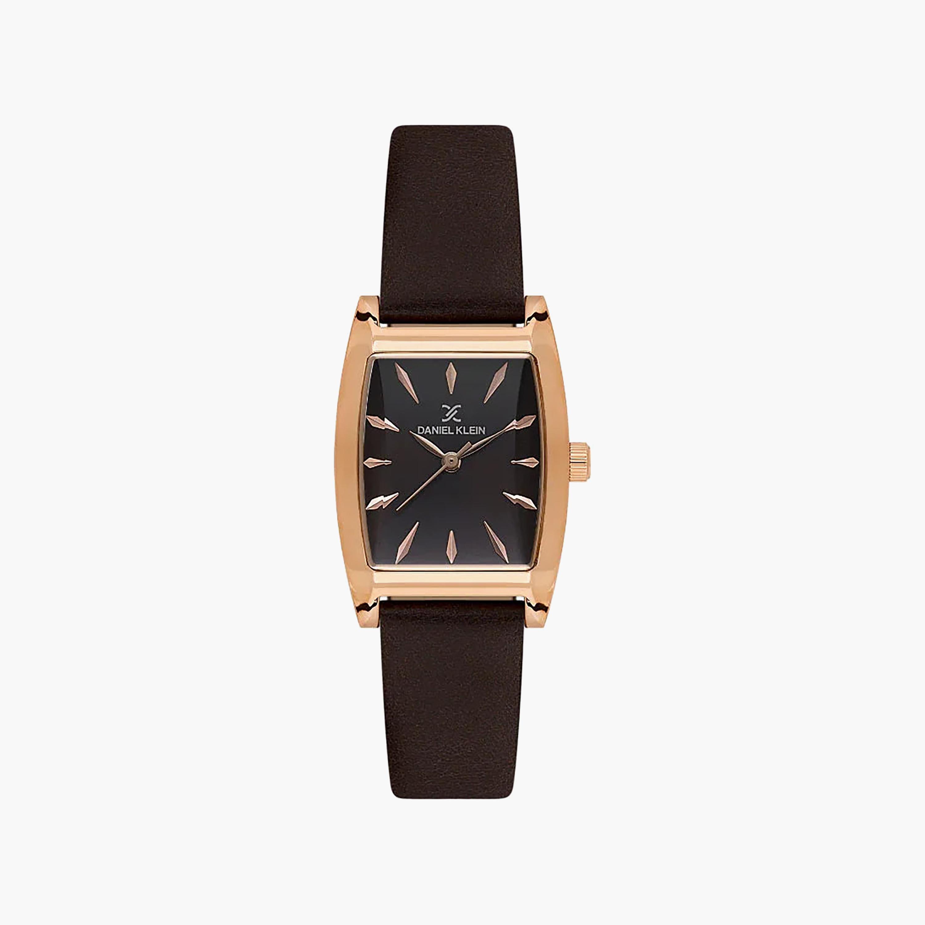 ساعة دانيال كلاين الفاخرة للنساء، مصنوعة من الجلد البني الداكن | DK.1.14120-5-women-watchesandjewellery-watches-image-1