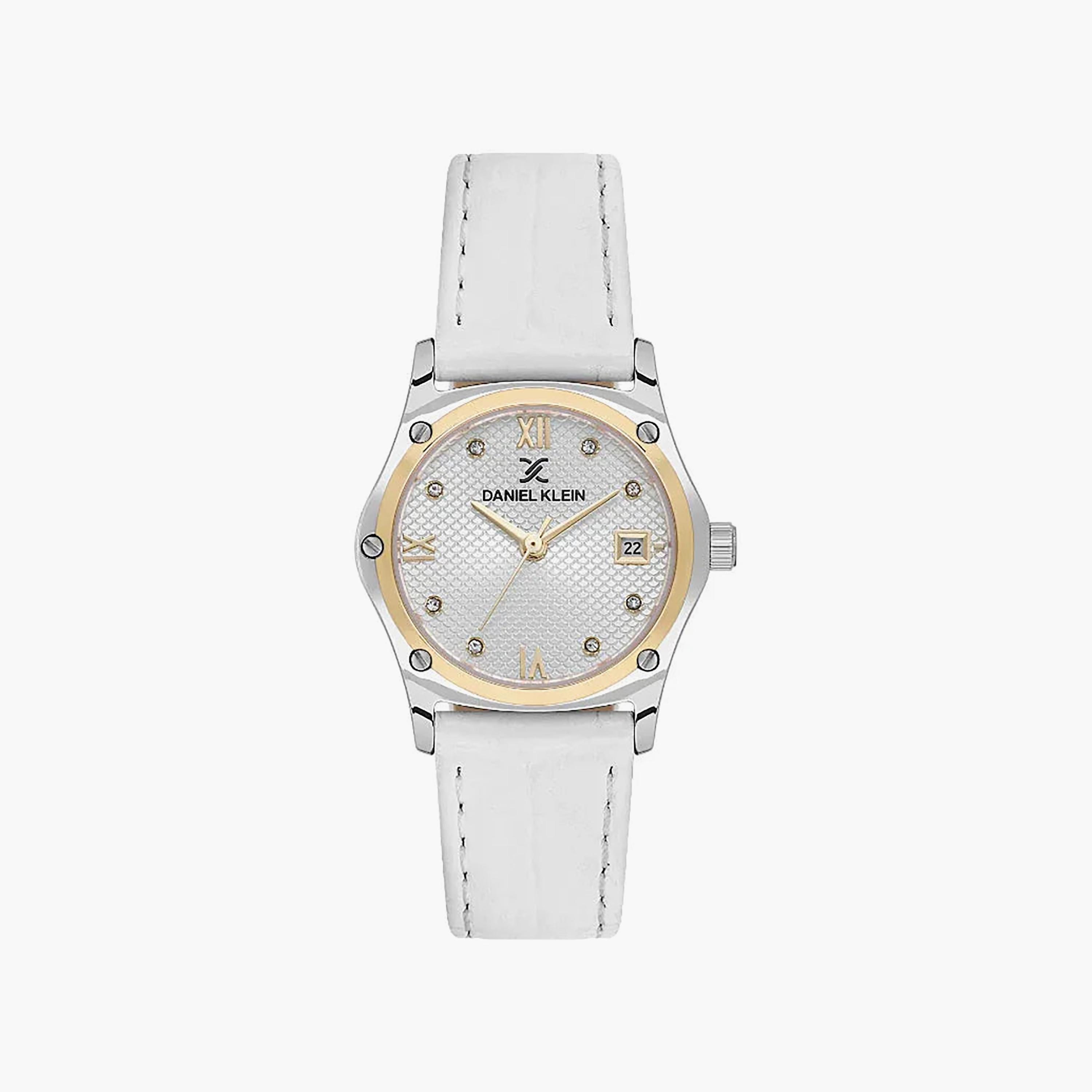 ساعة دانيال كلاين الفاخرة من الجلد الأبيض للنساء | DK.1.14270-3-women-watchesandjewellery-watches-image-1