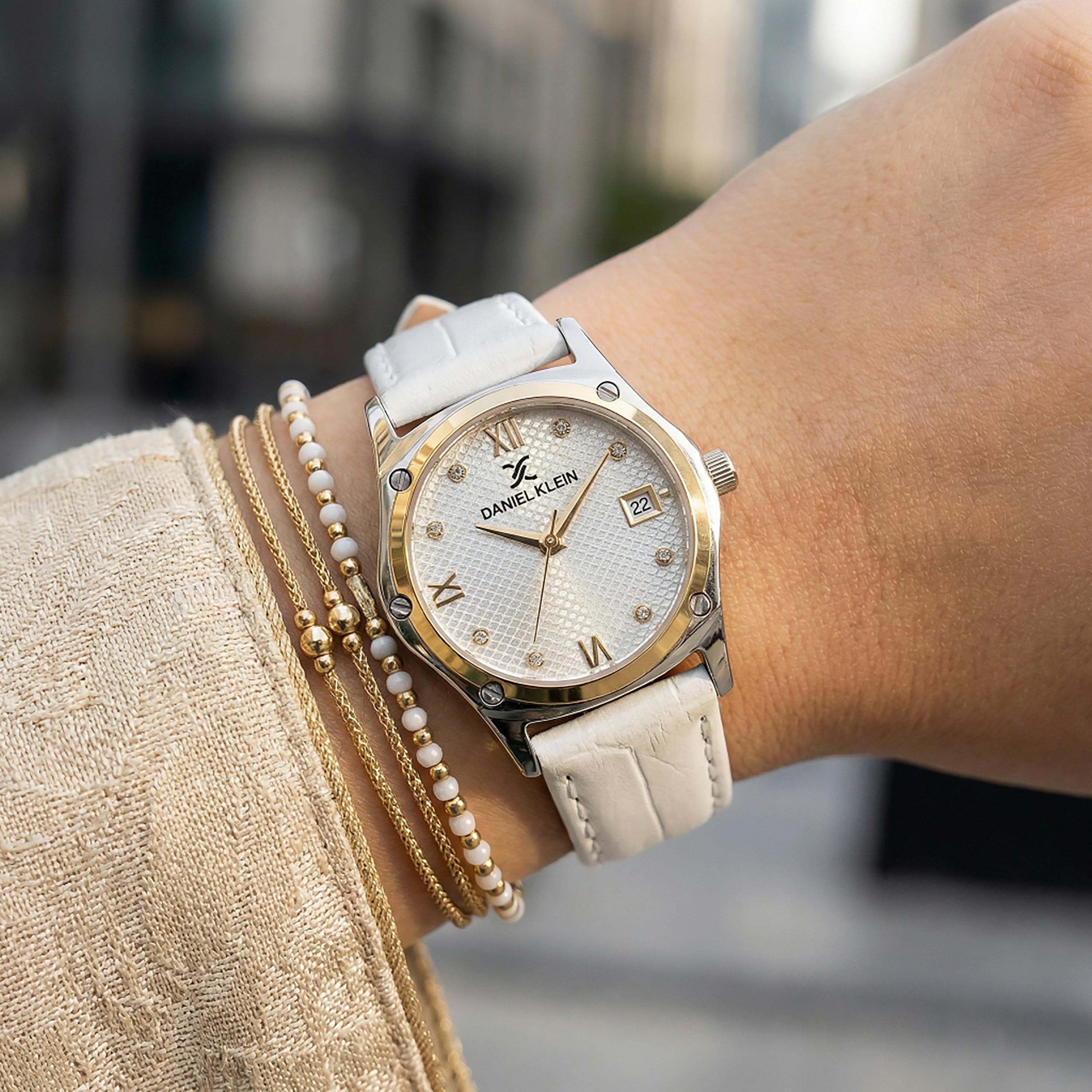 ساعة دانيال كلاين الفاخرة من الجلد الأبيض للنساء | DK.1.14270-3-women-watchesandjewellery-watches-image-3