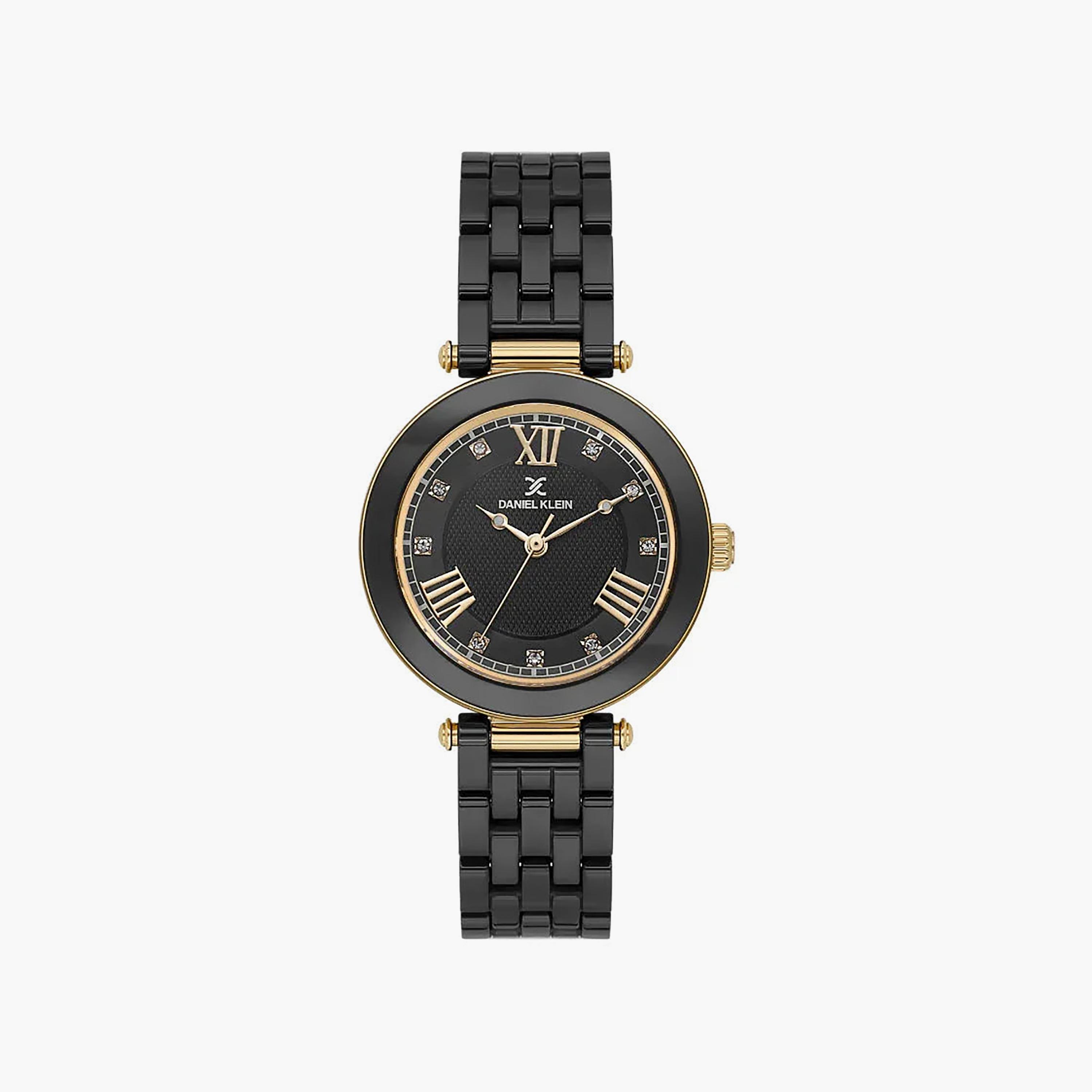 ساعة دانيال كلاين النسائية الفاخرة بسوار من السيراميك الأسود | DK.1.14282-3-women-watchesandjewellery-watches-image-1