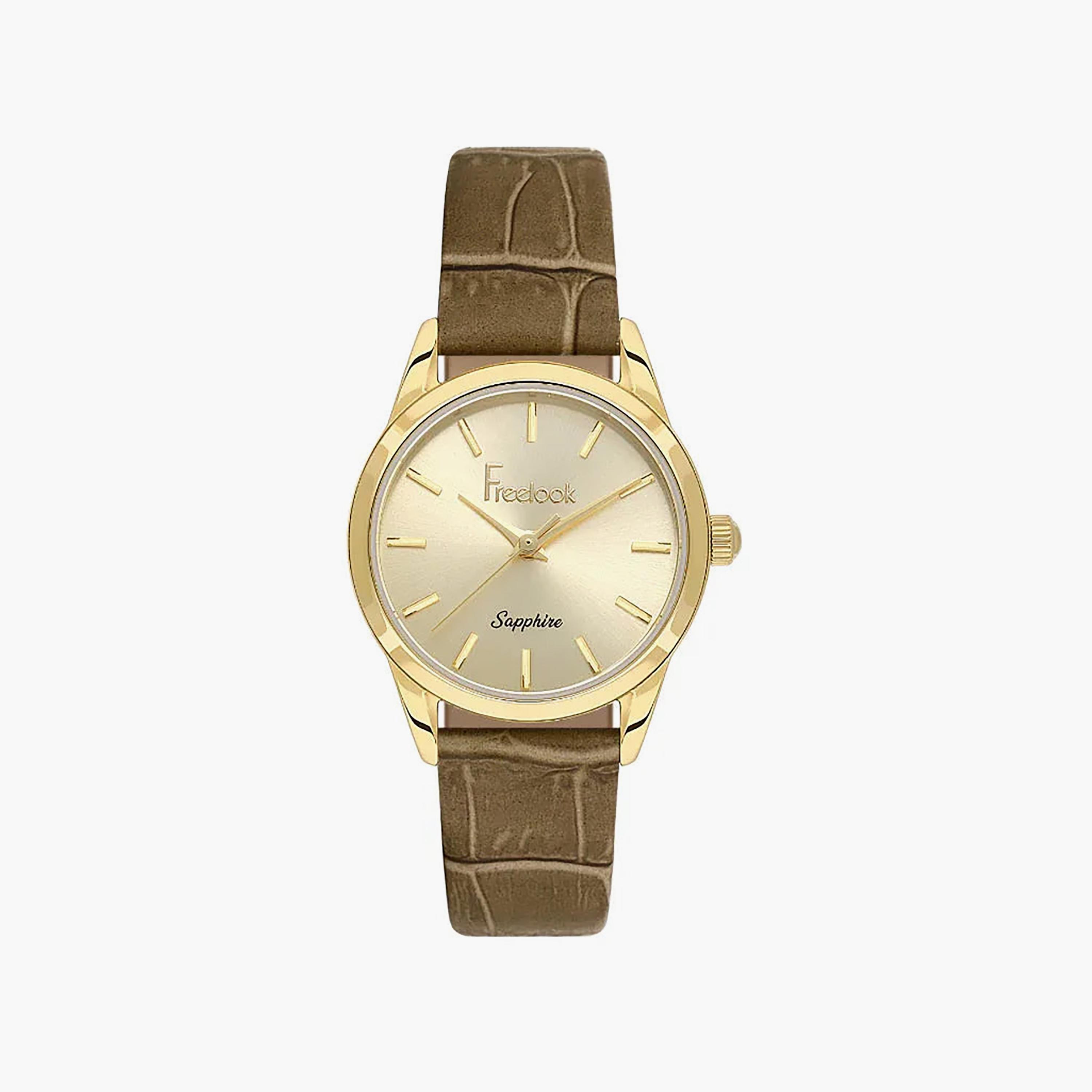 Freelook Naturelle Khaki Leather Watch for Women | FL.1.10541-4-women-watchesandjewellery-watches-image-1