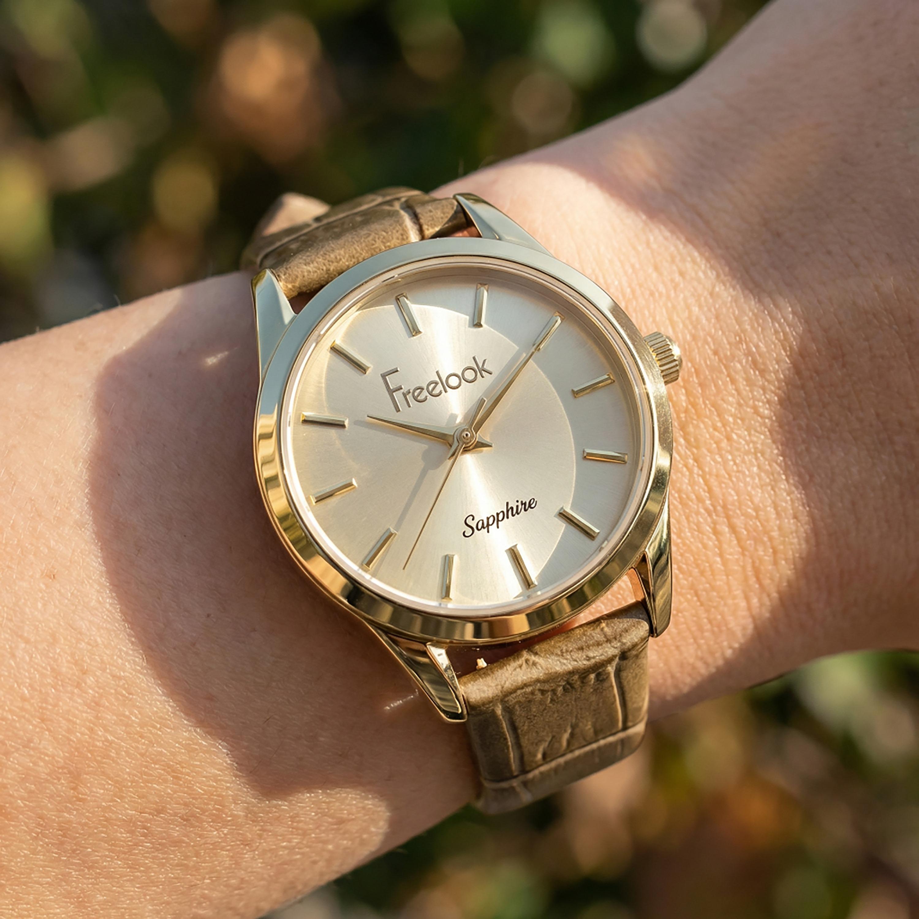 Freelook Naturelle Khaki Leather Watch for Women | FL.1.10541-4-women-watchesandjewellery-watches-image-3