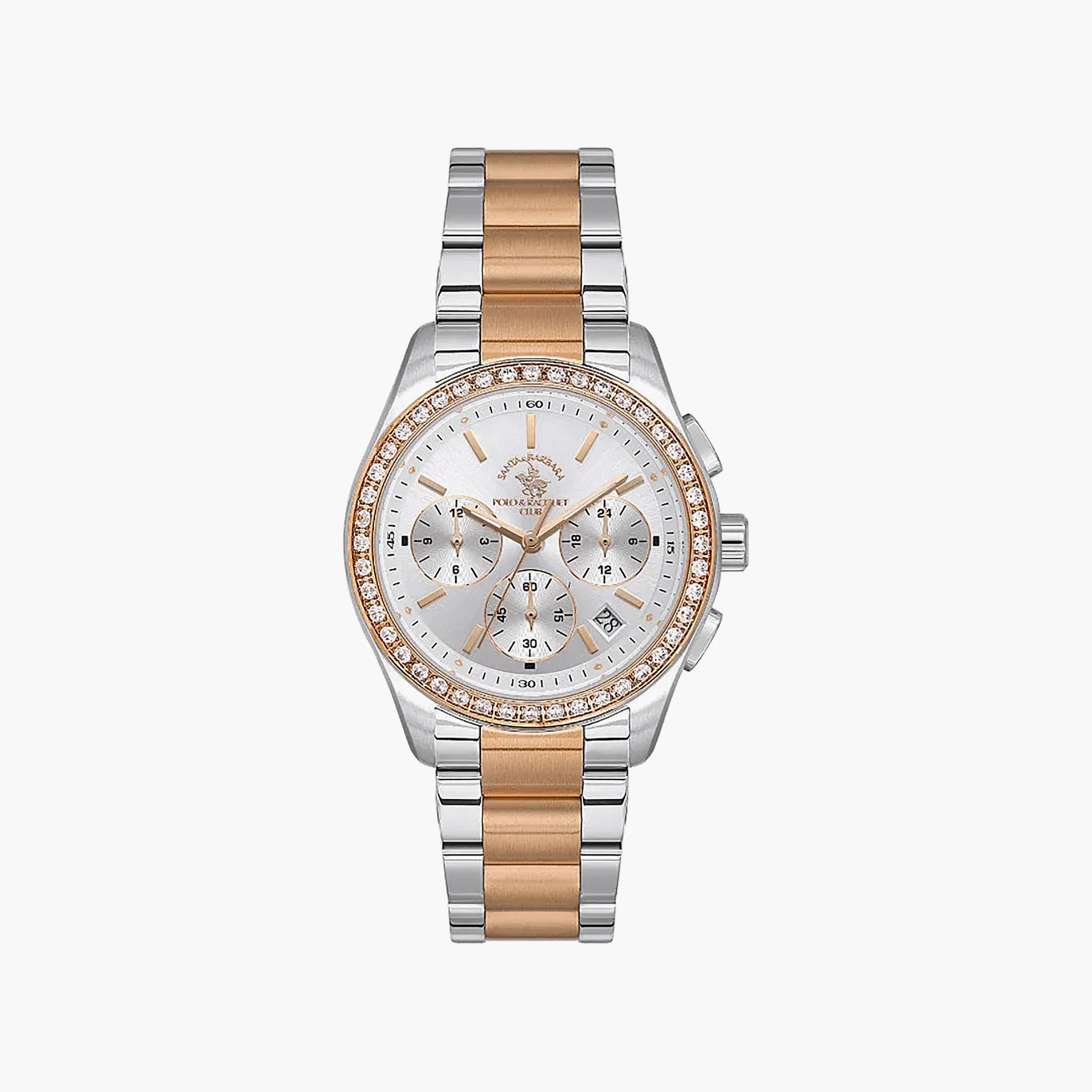 Santa Barbara Polo   Racquet Club Unique Silver and Rose Gold Stainless Steel Watch for Women | SB.1.10555-5-women-watchesandjewellery-watches-image-1