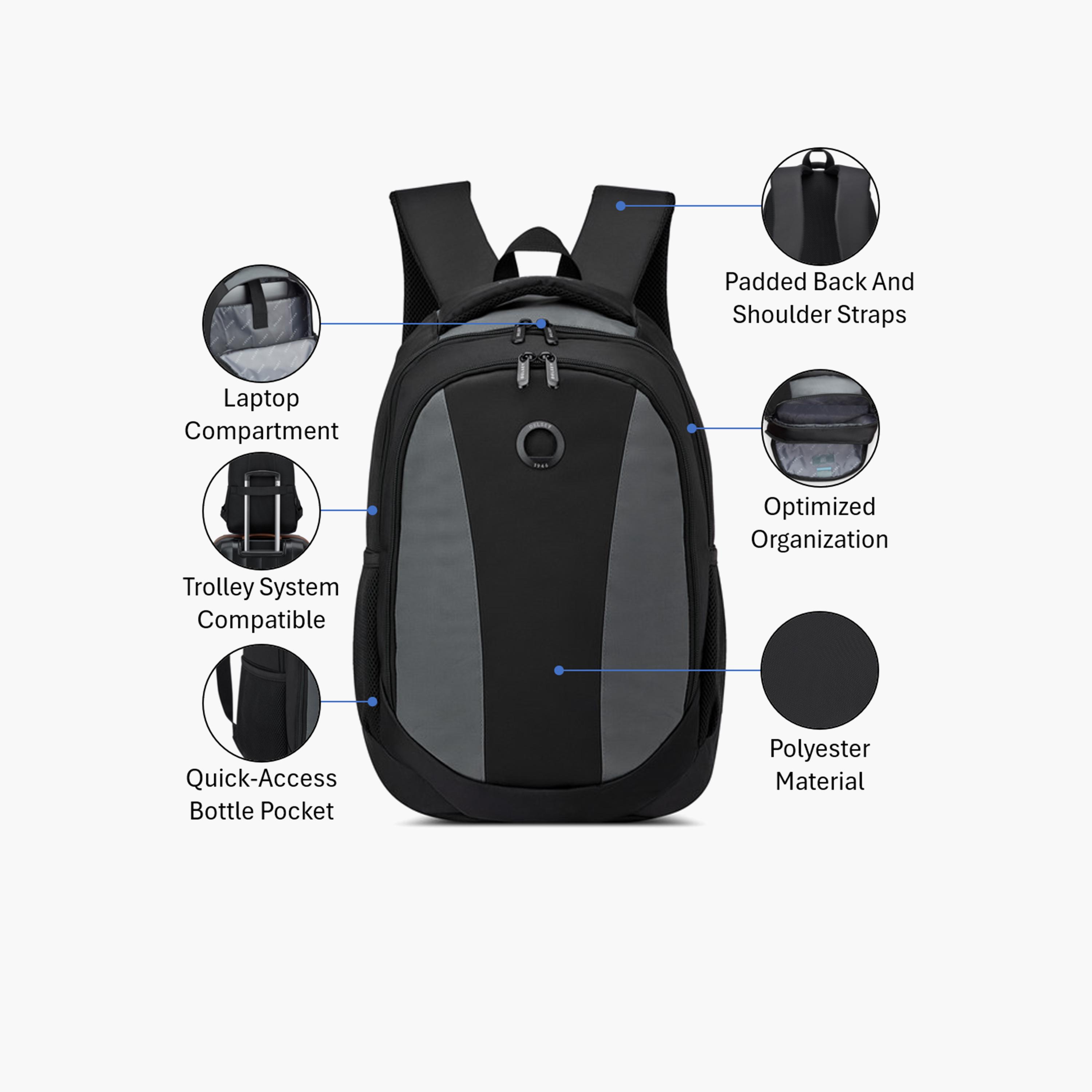 Delsey Paris 27 L | 15.6 Inches George Laptop Backpack, Polyester, Adjustable Strap | 3613600-women-bagsandwallets-backpacks-image-3