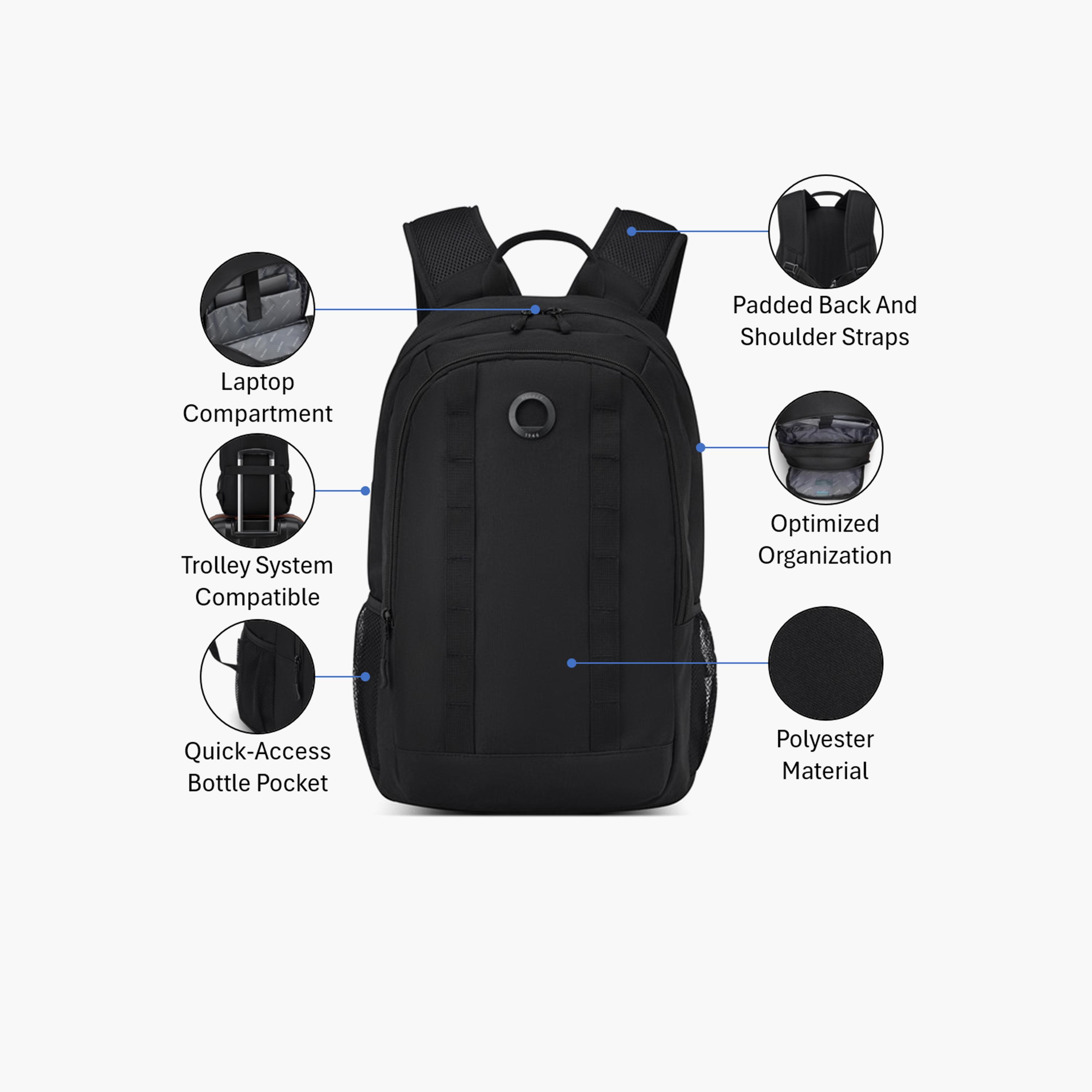 Delsey Paris 26.08 L | 15.6 Inches Xavier Backpack, Polyester, Adjustable Strap | 36146000-women-bagsandwallets-backpacks-image-8