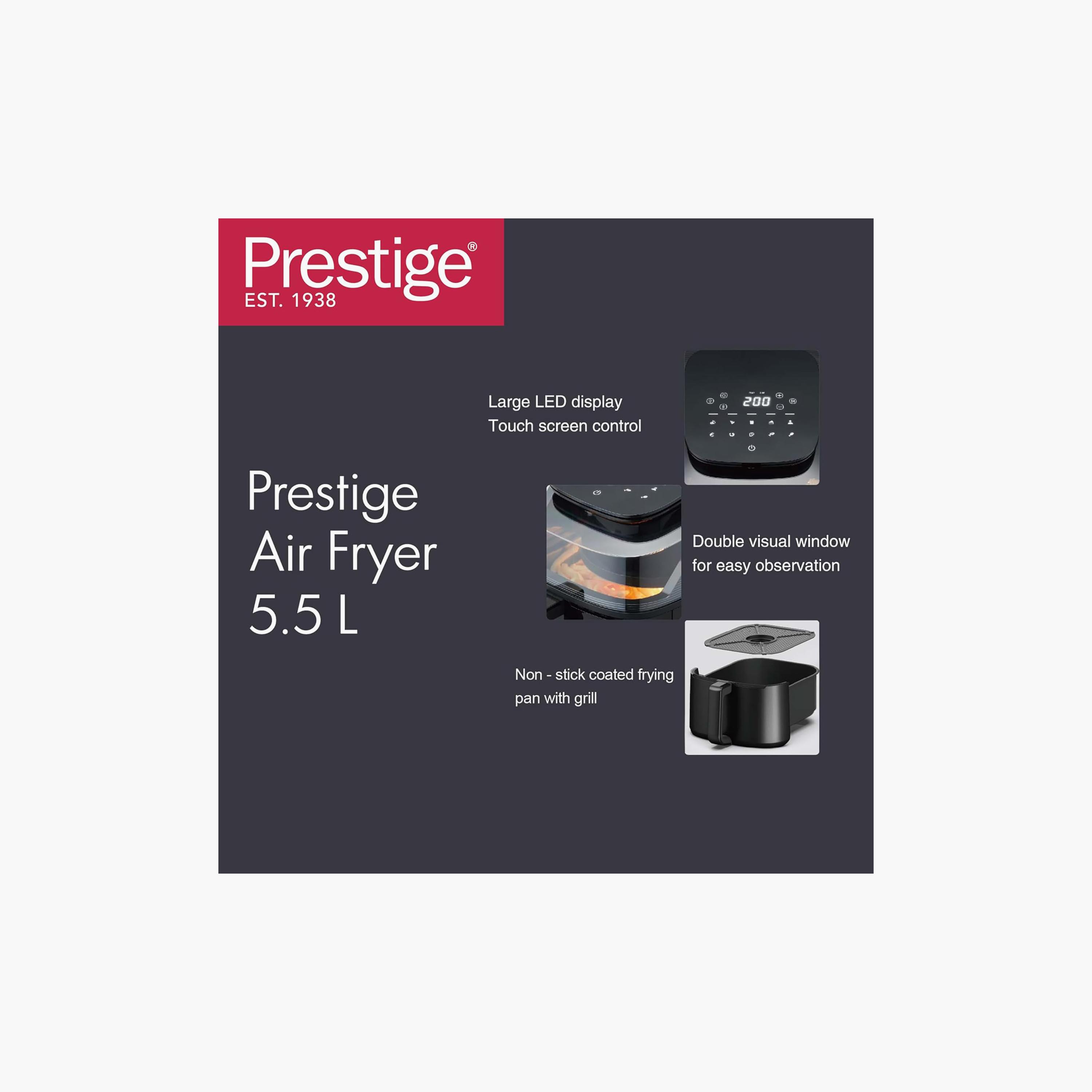 مقلاة هوائية بريستيج 1500 واط، سعة 5.5 لتر، لون أسود | PR50320-household-appliances-kitchenappliances-airfryers-image-3