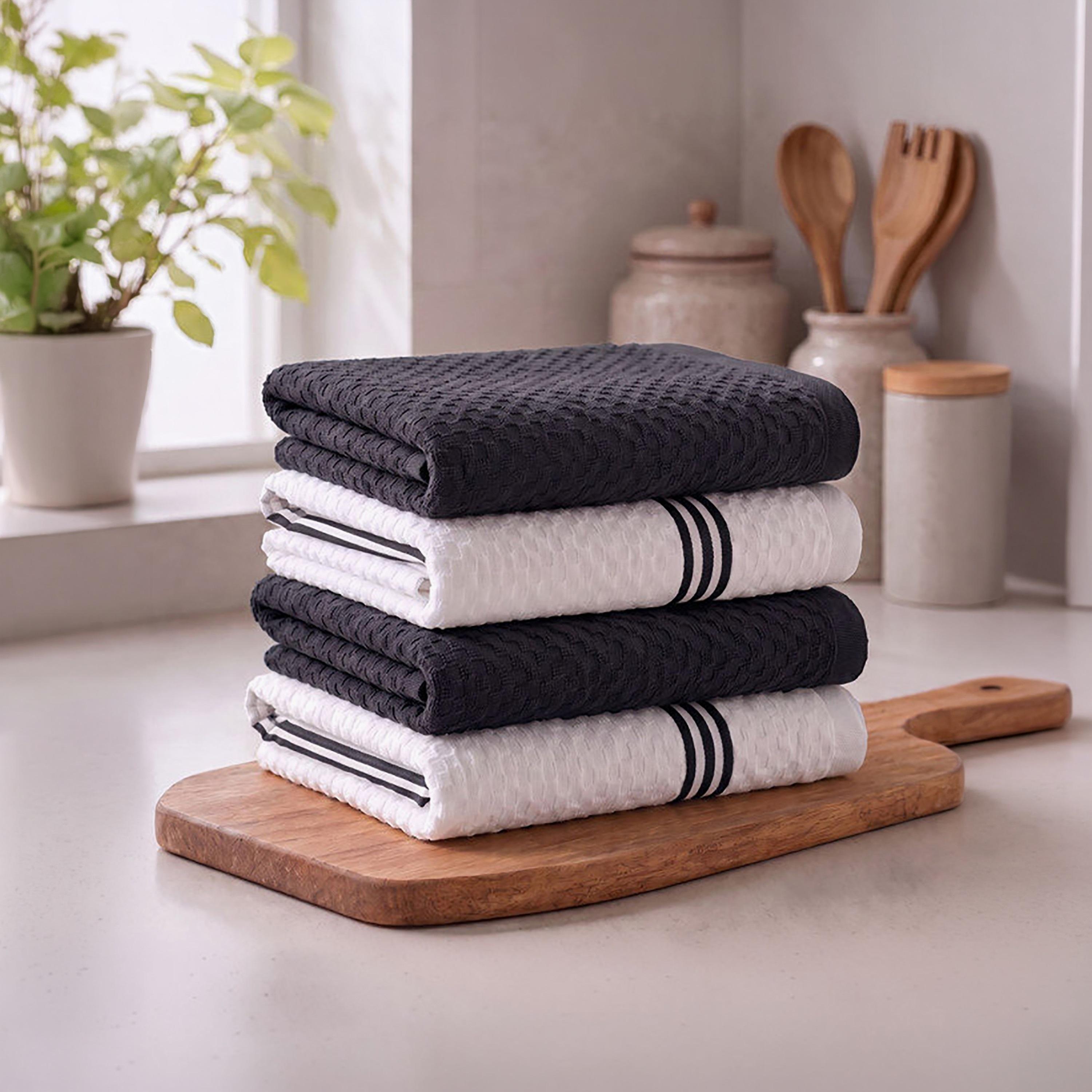 Donetella 4 Piece 400 GSM Cotton Kitchen Towel Set - 38x64 cm-household-kitchen-kitchenlinen-kitchentowelsandlinen-image-1