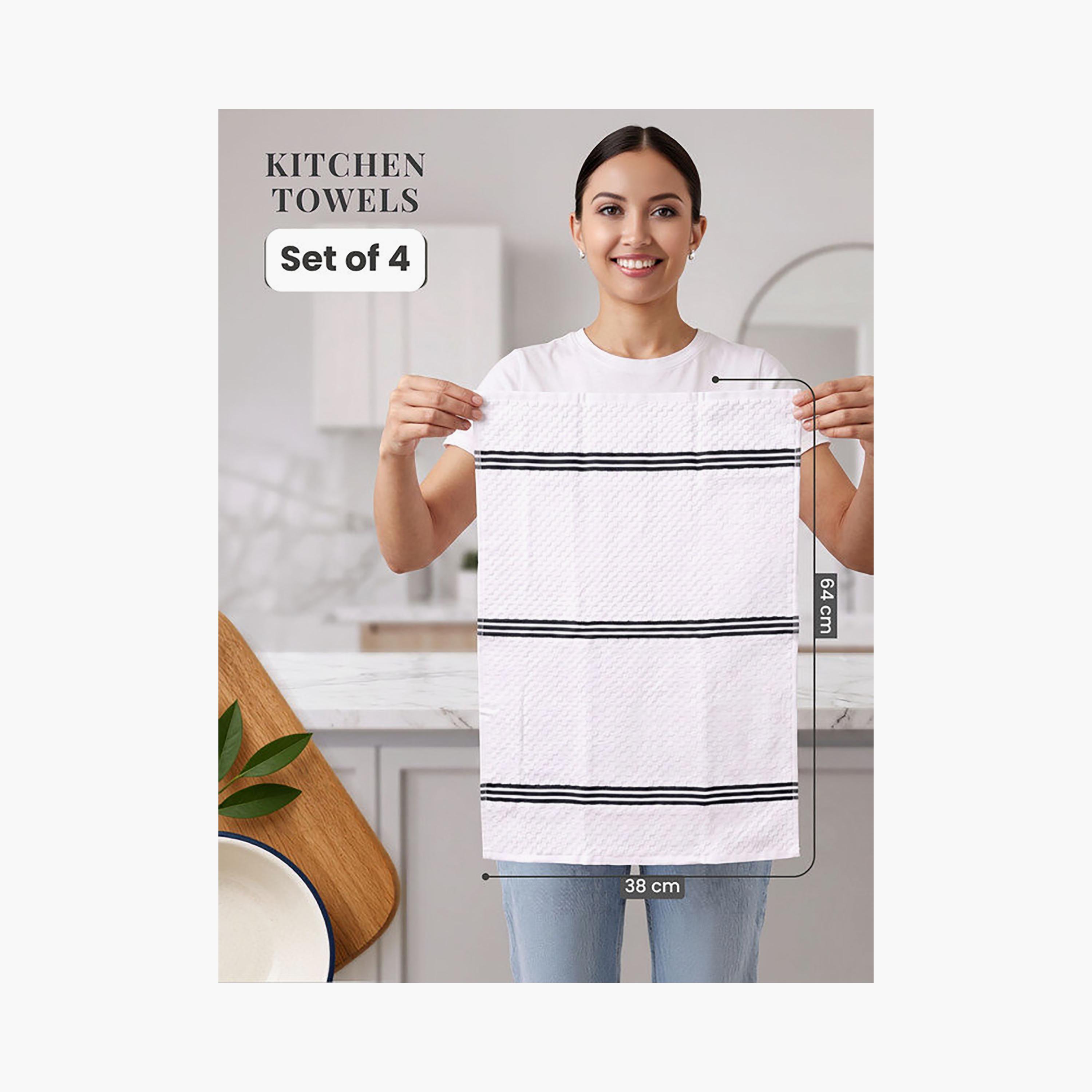 Donetella 4 Piece 400 GSM Cotton Kitchen Towel Set - 38x64 cm-household-kitchen-kitchenlinen-kitchentowelsandlinen-image-2