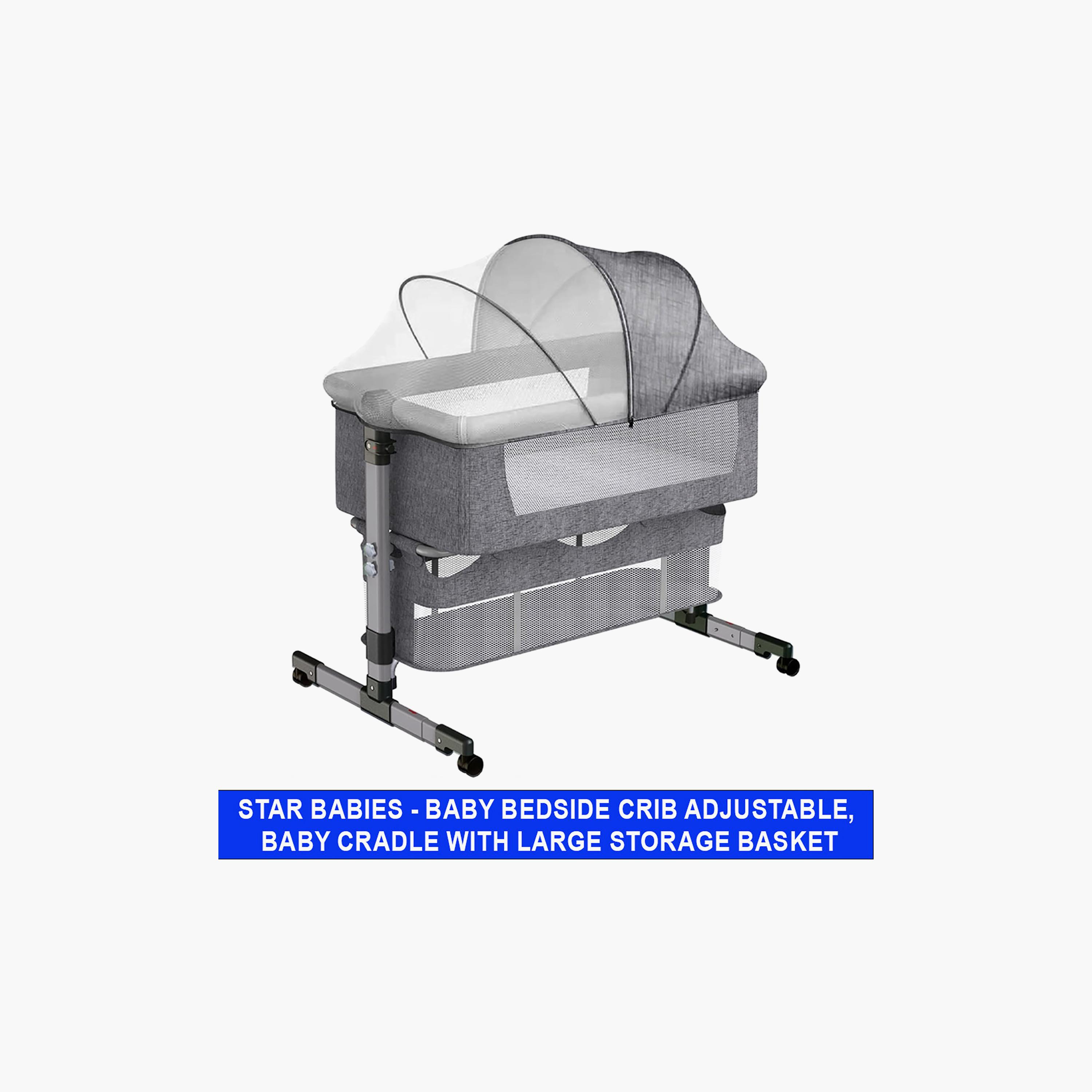 Star Babies Adjustable Bedside Crib & Cradle with Mosquito Net-baby-nursery-furniture-cribsandbeds-babycribs-image-2