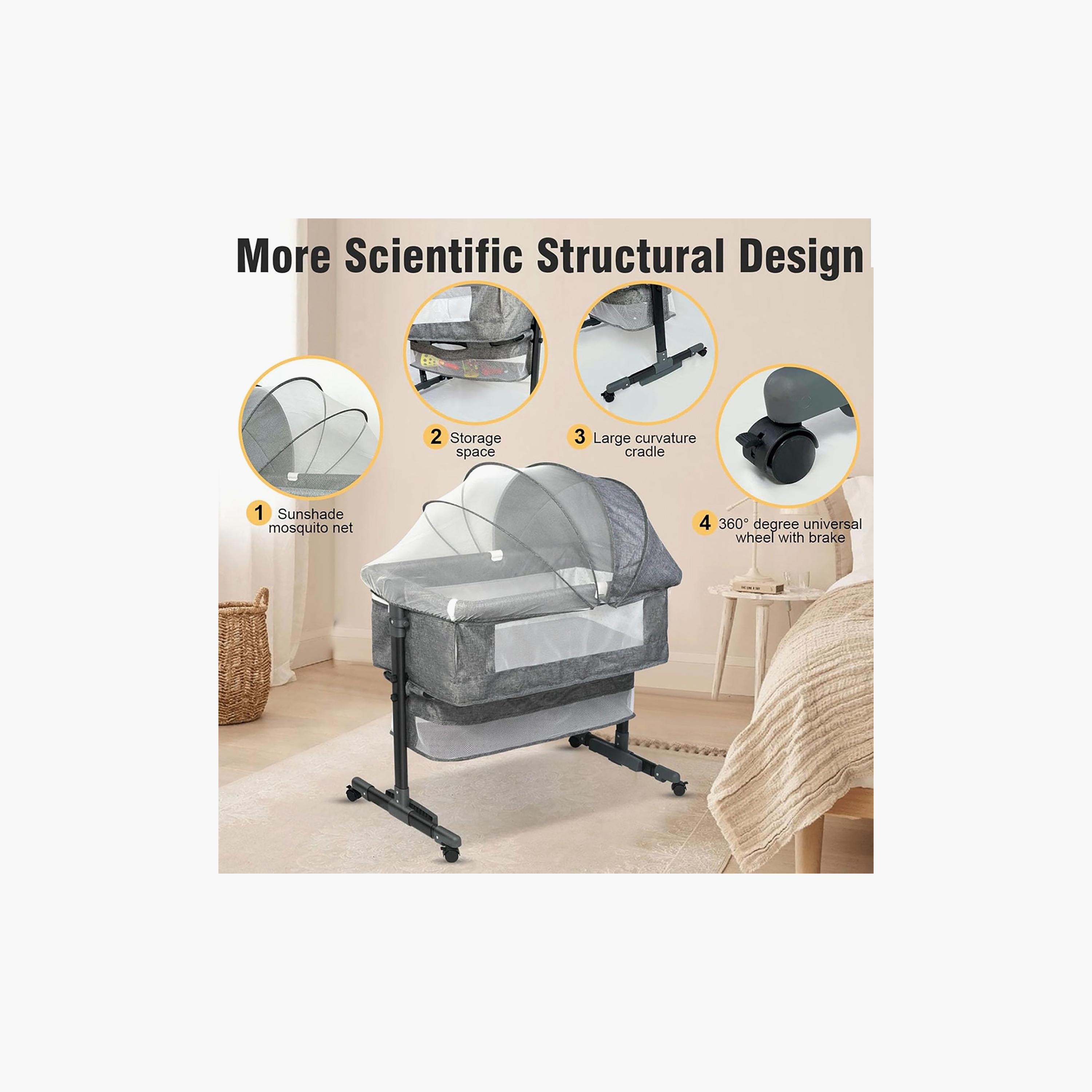 Star Babies Adjustable Bedside Crib & Cradle with Mosquito Net-baby-nursery-furniture-cribsandbeds-babycribs-image-5