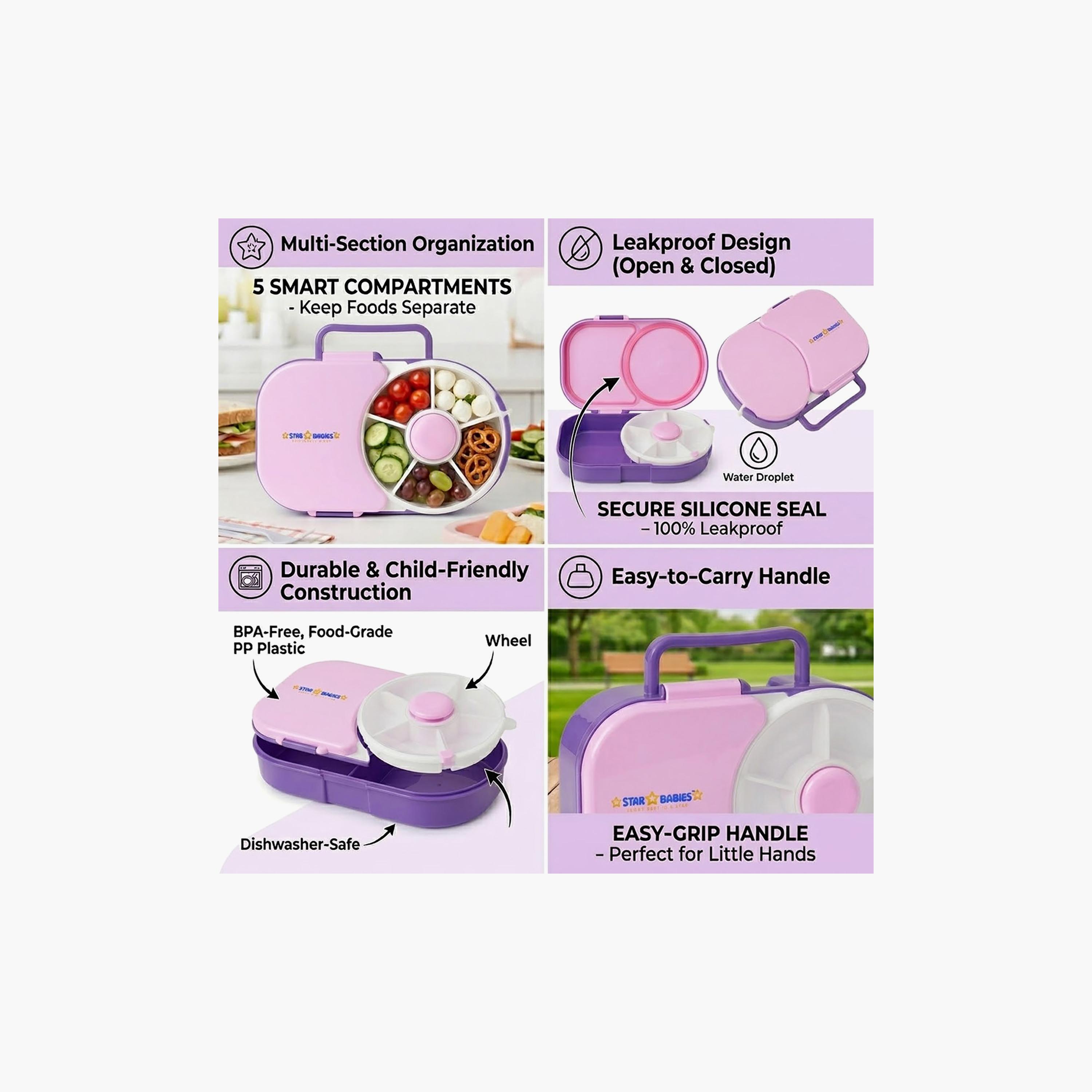 صندوق غداء بتصميم مقسم سادة مع مغزل قابل للفصل من ستار بيبيز - 870 مل-school-lunchessentials-lunchboxes-image-8