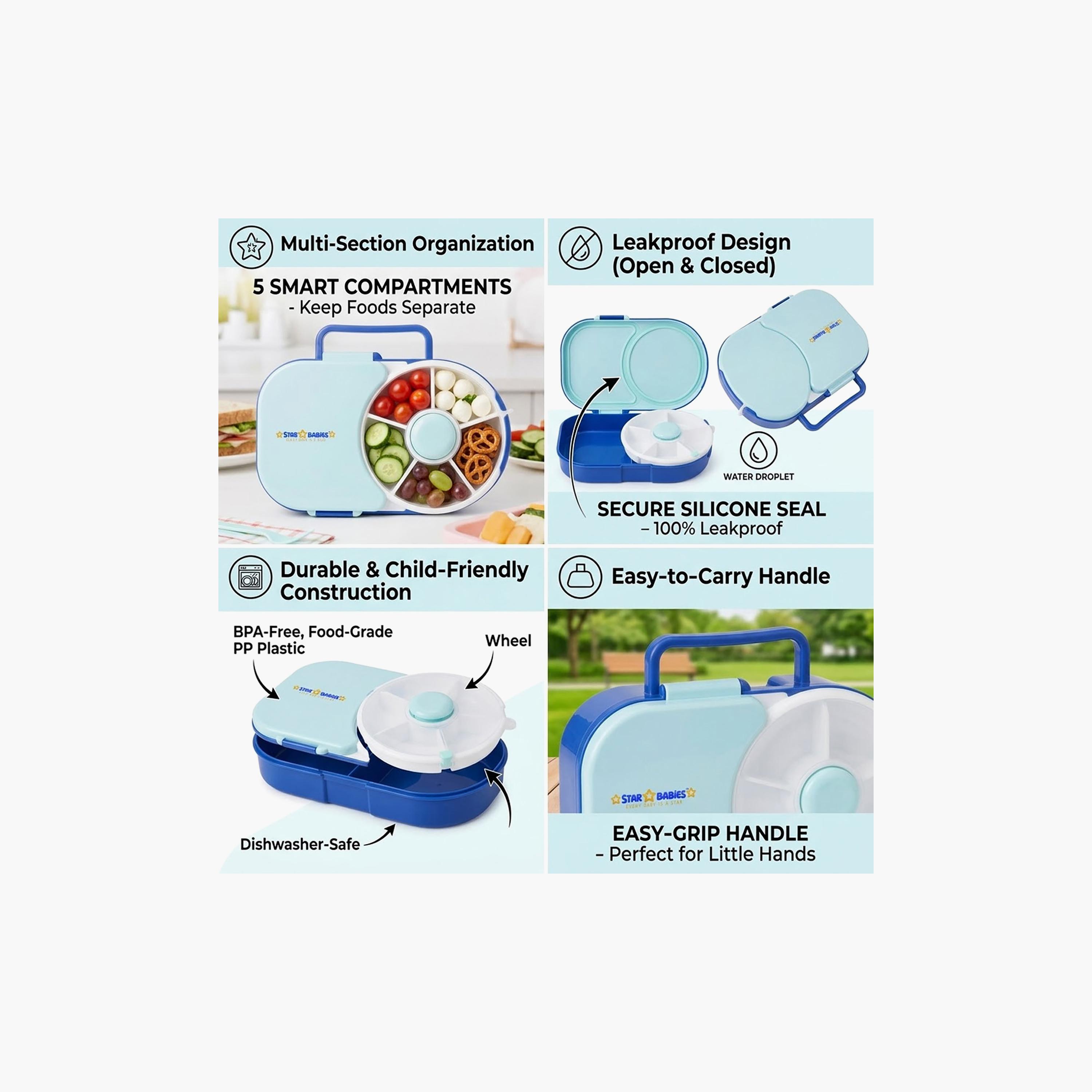 صندوق غداء بتصميم مقسم سادة مع مغزل قابل للفصل من ستار بيبيز - 870 مل-school-lunchessentials-lunchboxes-image-8