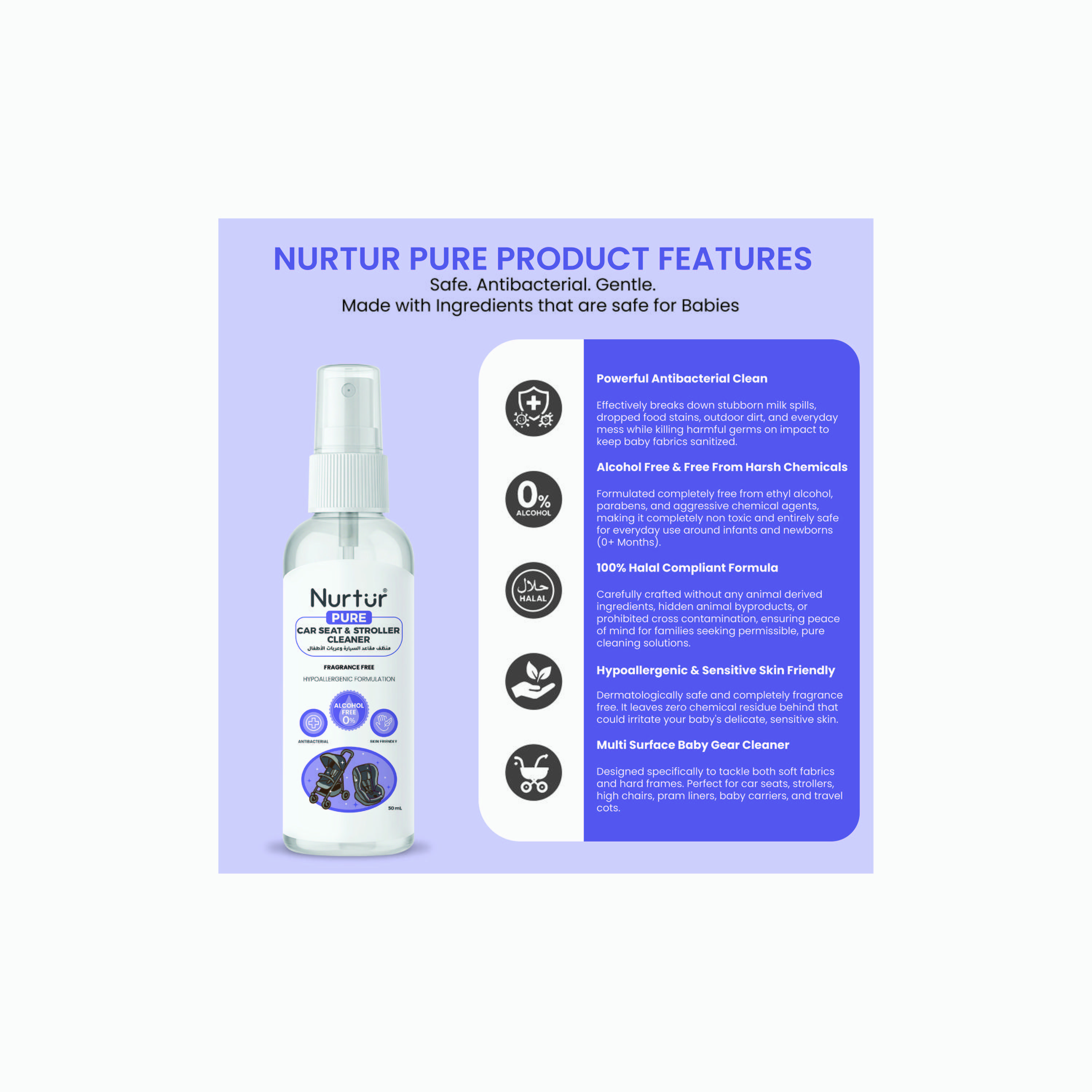 Nurtur Pure Alcohol & Fragrance Free Car Seat & Stroller Cleanser - 50 ml-baby-feeding-cleaningliquids-image-3