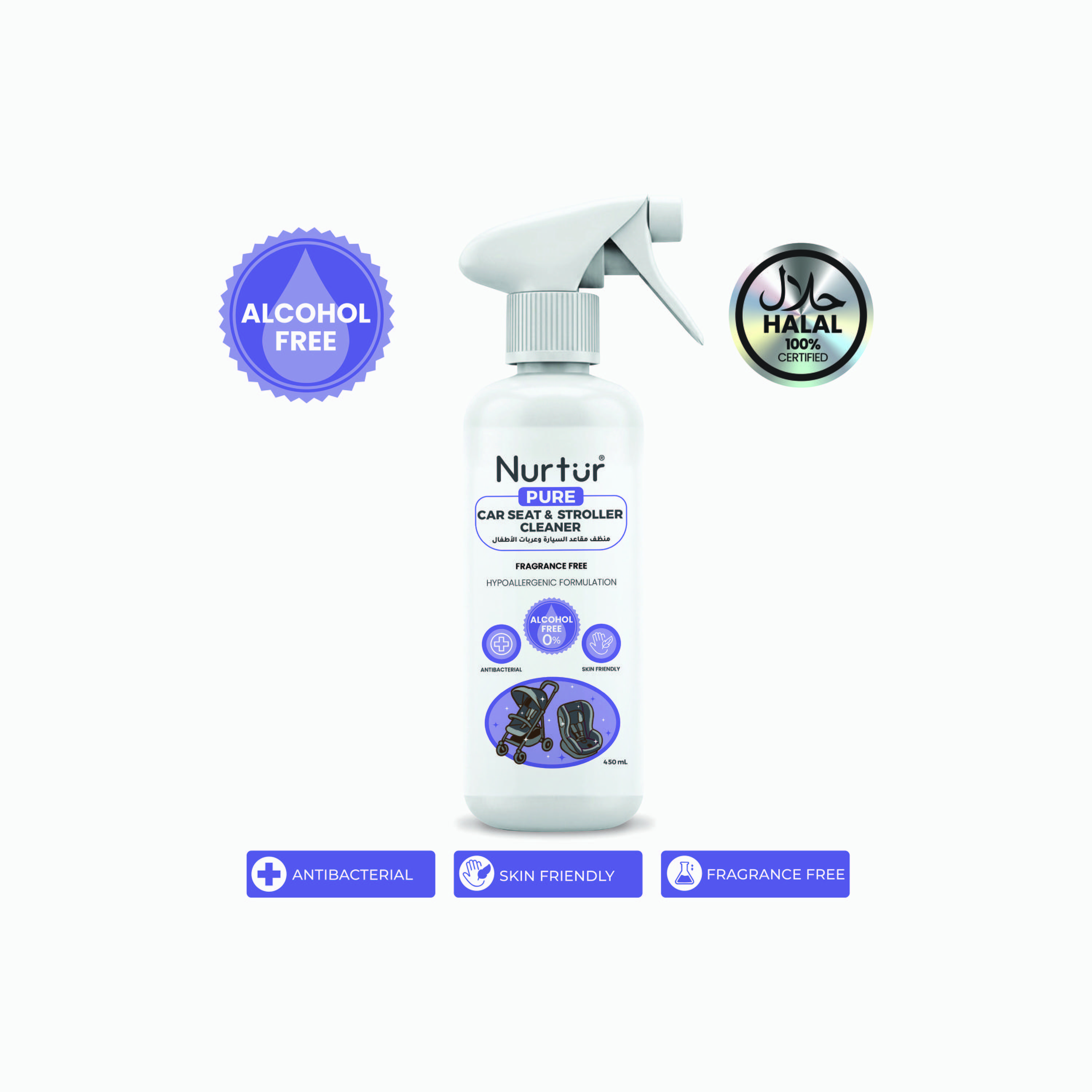 Nurtur Pure Alcohol & Fragrance Free Car Seat & Stroller Cleanser - 450 ml-baby-feeding-cleaningliquids-image-2