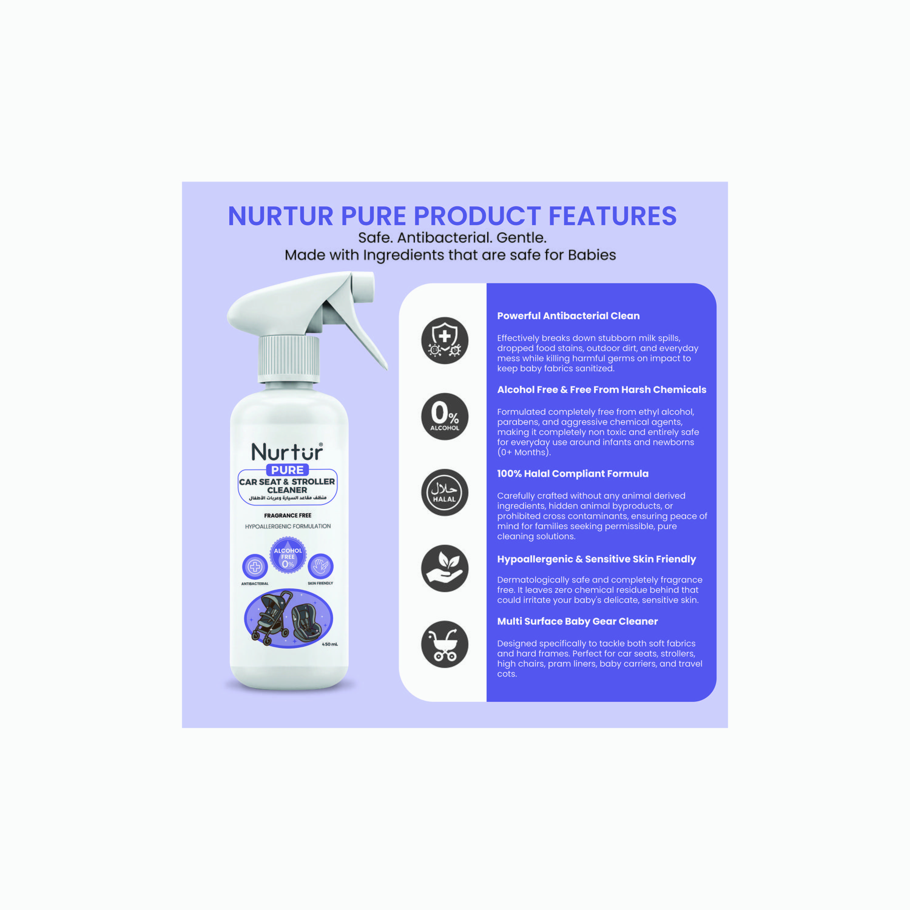 Nurtur Pure Alcohol & Fragrance Free Car Seat & Stroller Cleanser - 450 ml-baby-feeding-cleaningliquids-image-3