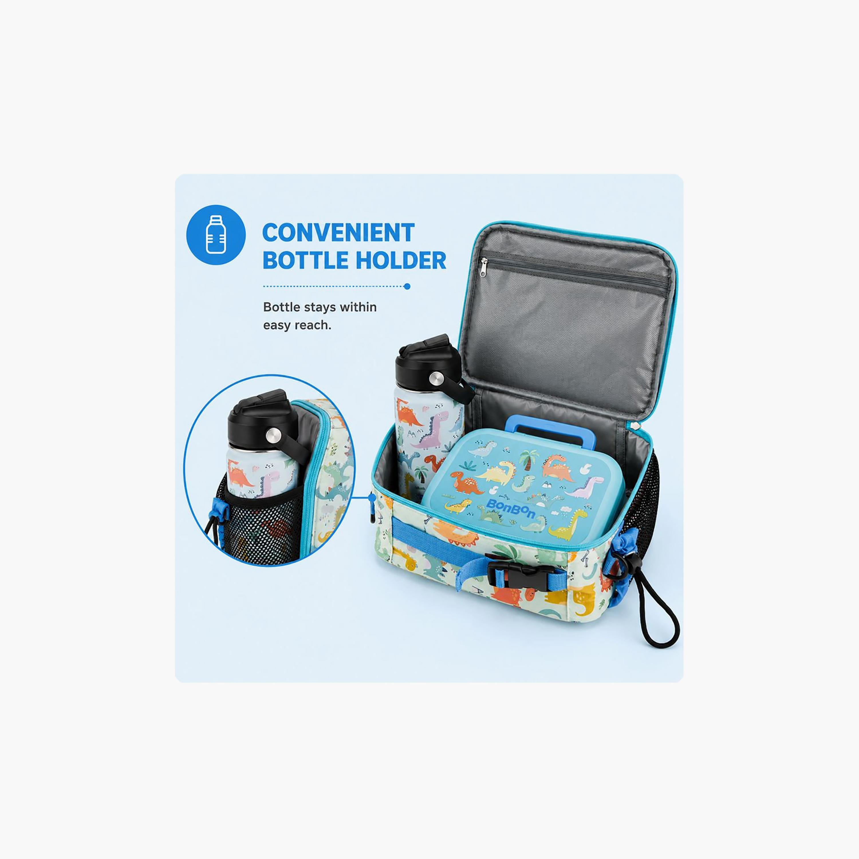 Bonbon Dinosaur Insulated Lunch Bag for Boys 2-5 Yrs with Bottle Holder & Shoulder Strap - 8.6 Inch-school-lunchessentials-lunchbags-image-3