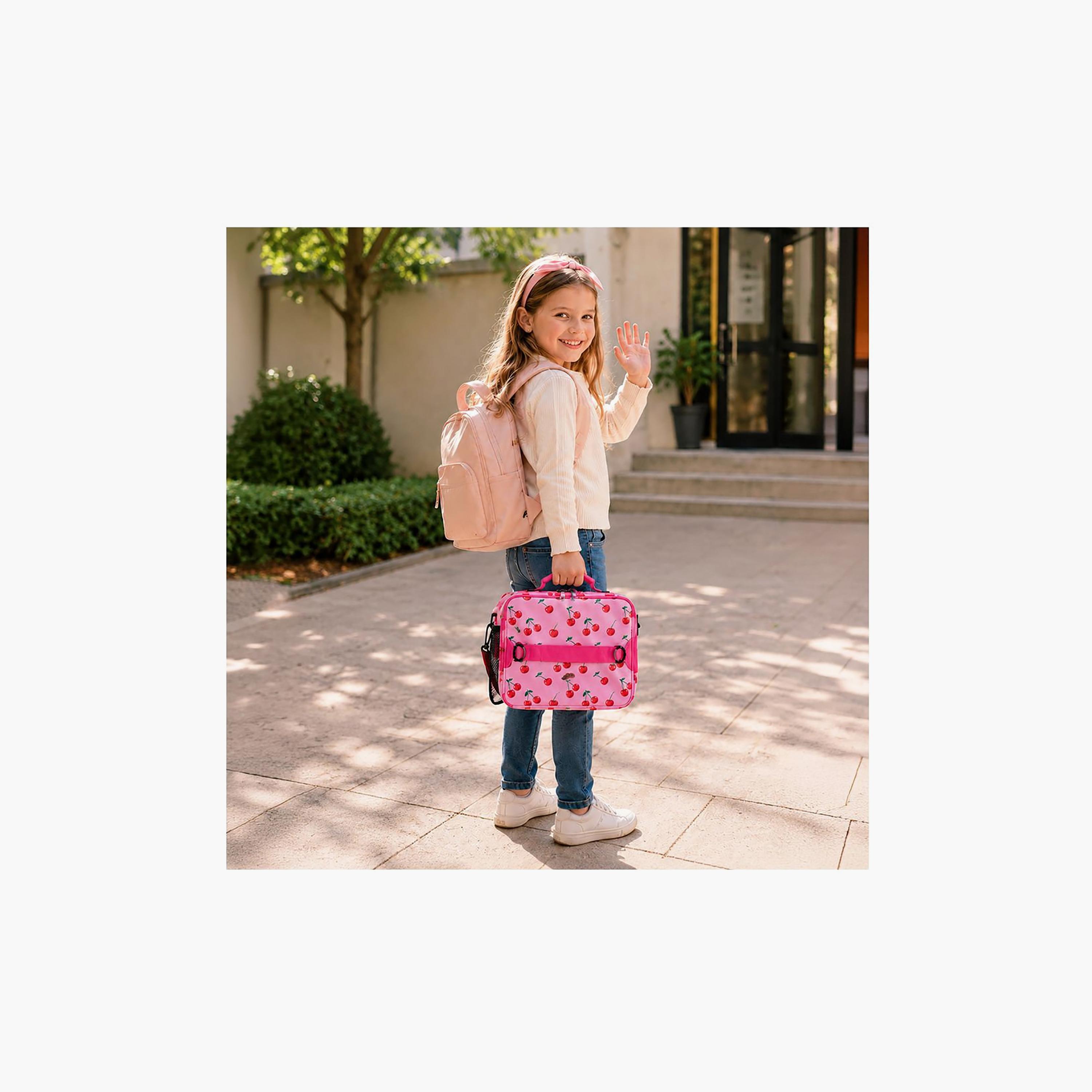 كيس غداء معزول بتصميم كرزات بونبون للبنات 2-5 سنوات مع حامل زجاجة وحزام كتف - 8.6 إنش-school-lunchessentials-lunchbags-image-6