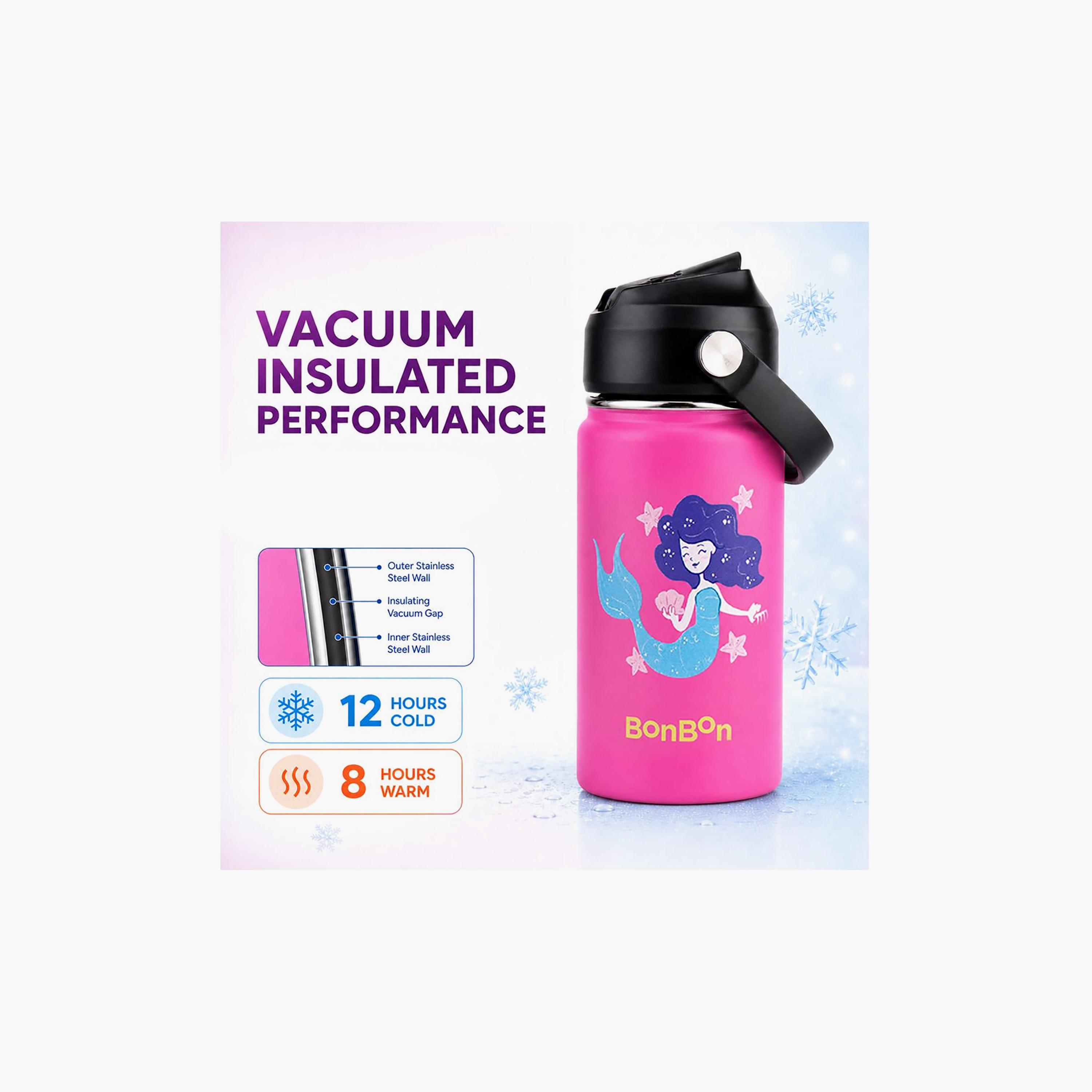Stainless Steel Water Bottle with Flip Straw Lid Spout & Carry Handle - 350 ml-school-waterbottles-image-3