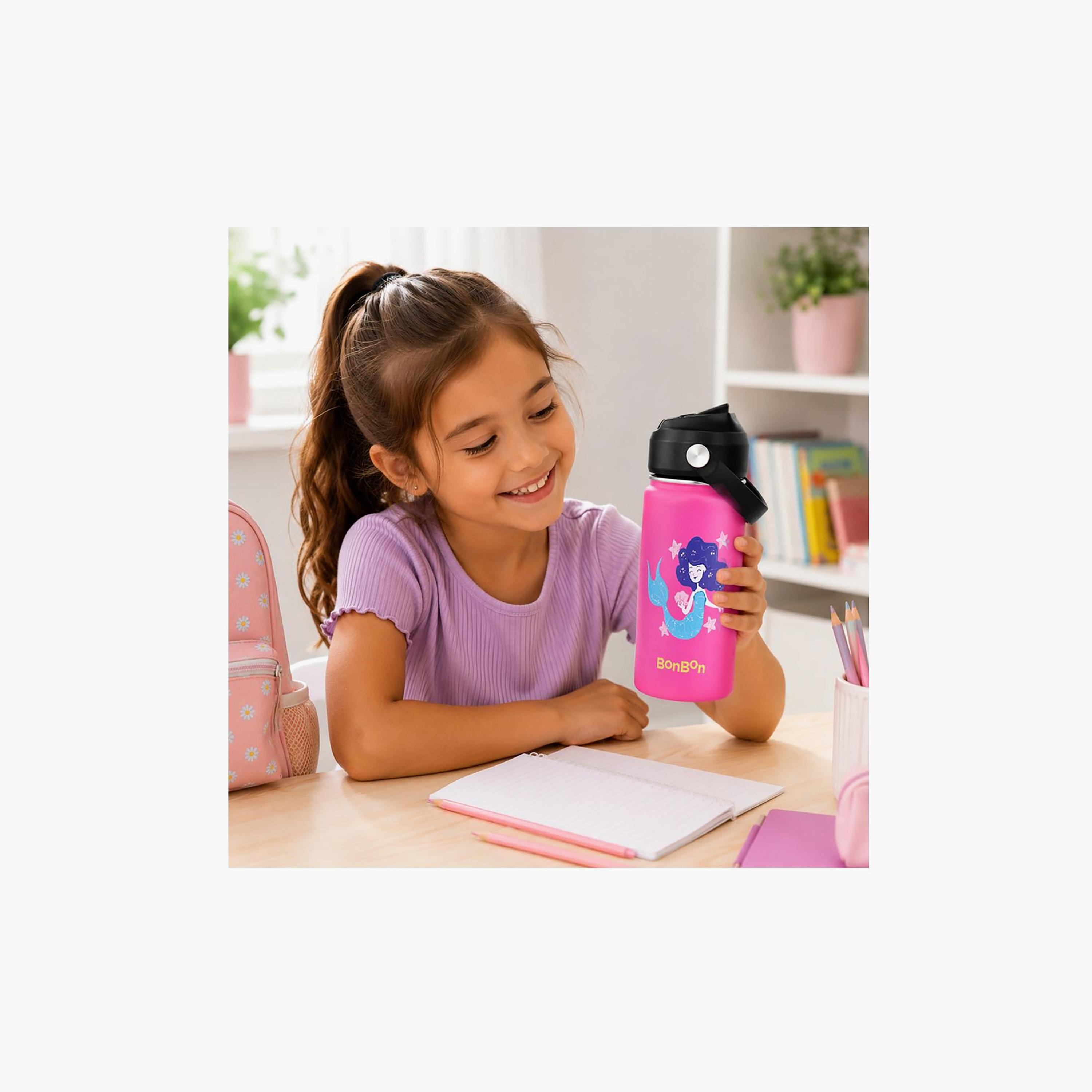 Stainless Steel Water Bottle with Flip Straw Lid Spout & Carry Handle - 350 ml-school-waterbottles-image-4