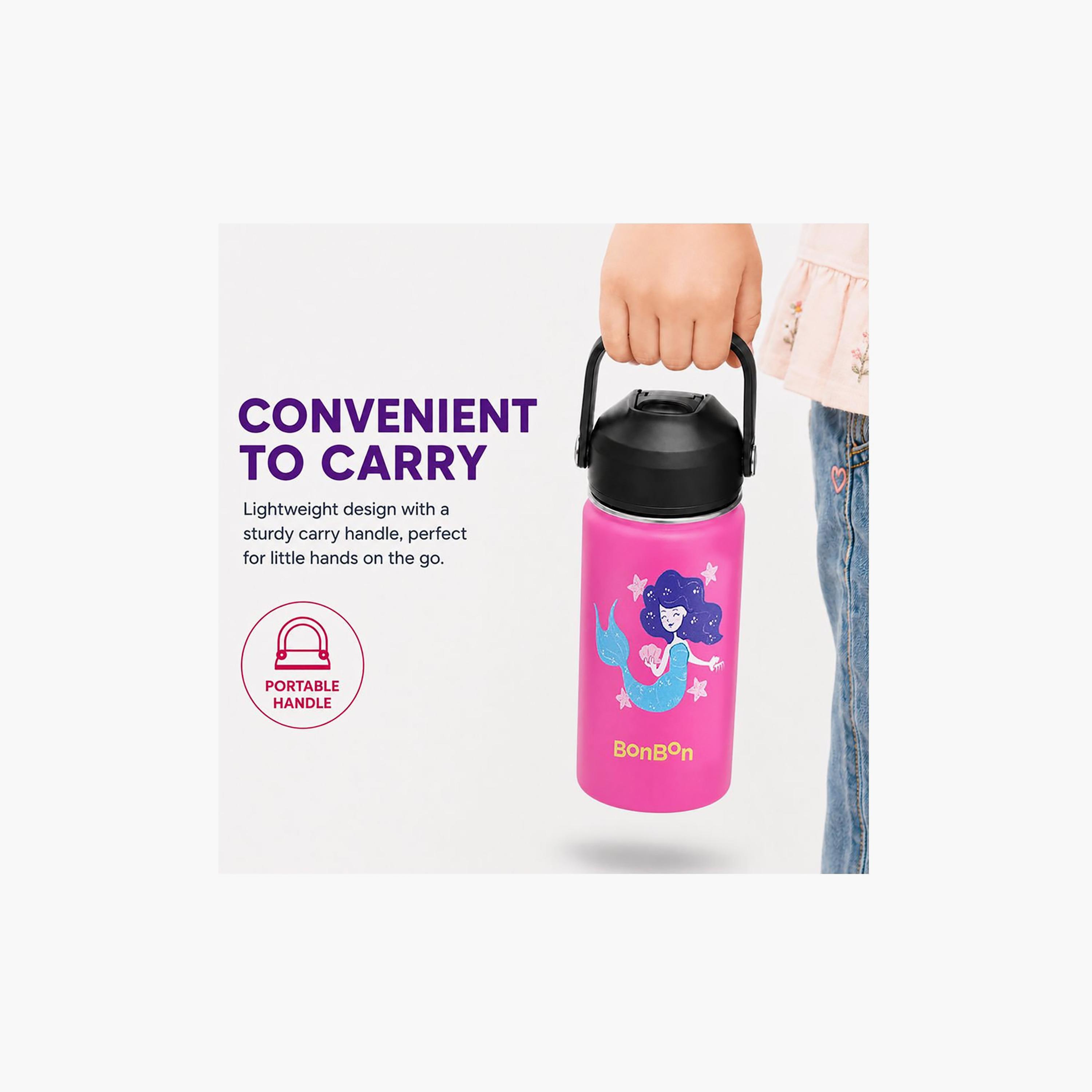 Stainless Steel Water Bottle with Flip Straw Lid Spout & Carry Handle - 350 ml-school-waterbottles-image-5