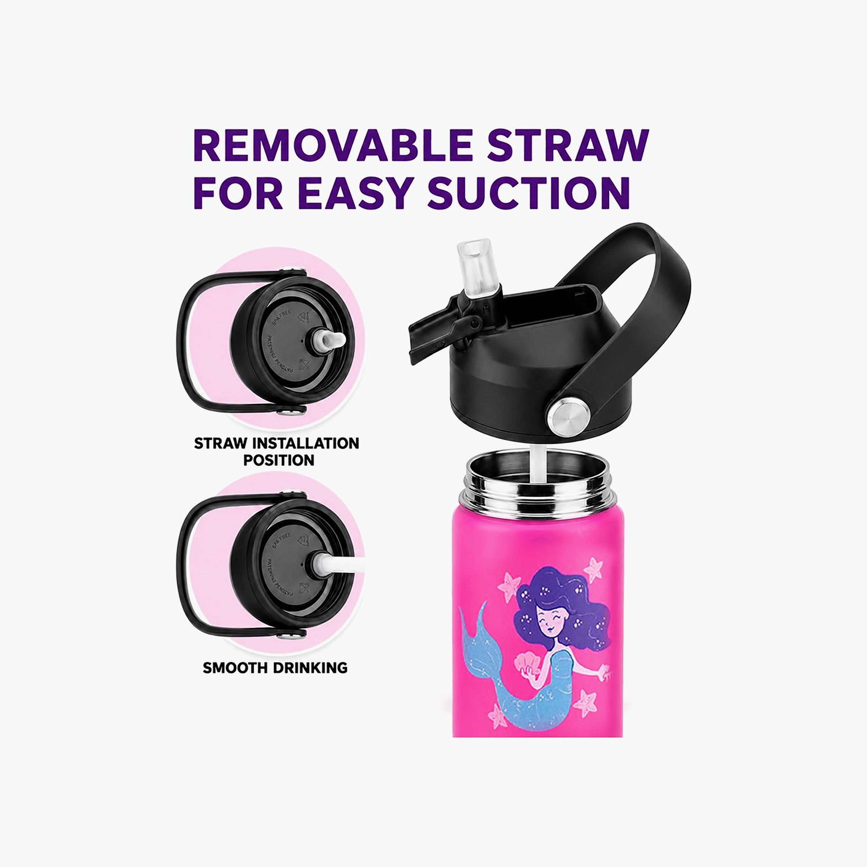 Stainless Steel Water Bottle with Flip Straw Lid Spout & Carry Handle - 350 ml-school-waterbottles-image-7
