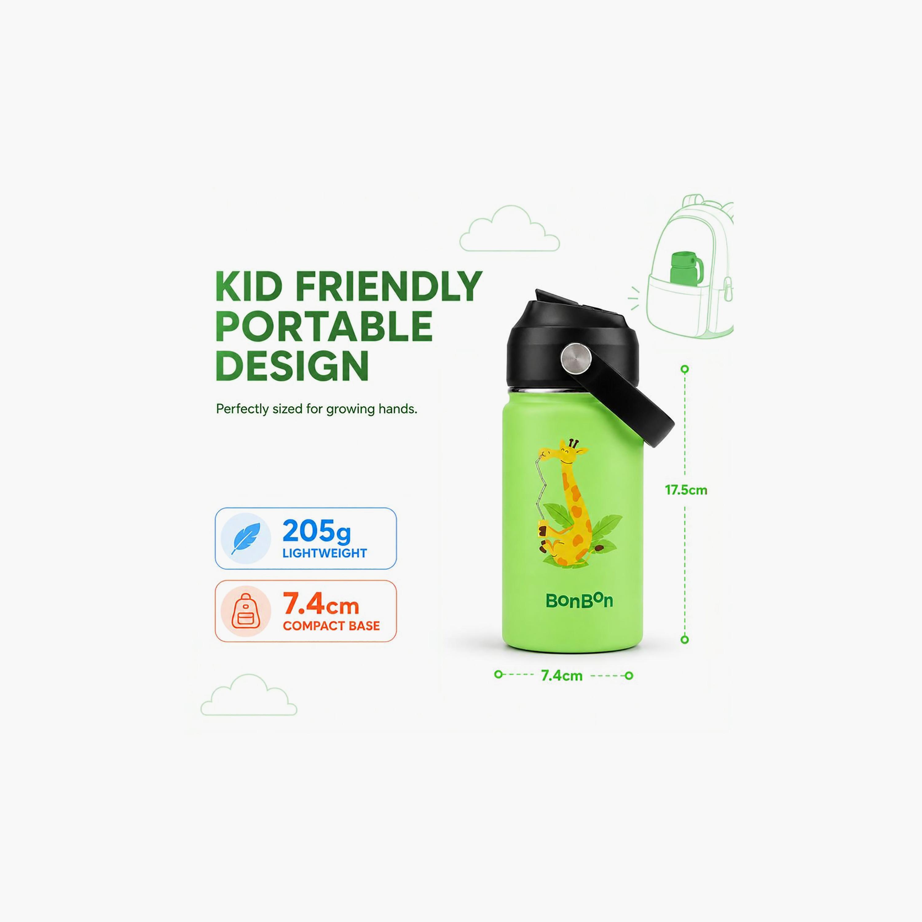 Stainless Steel Water Bottle with Flip Straw Lid Spout & Carry Handle - 350 ml-school-waterbottles-image-2