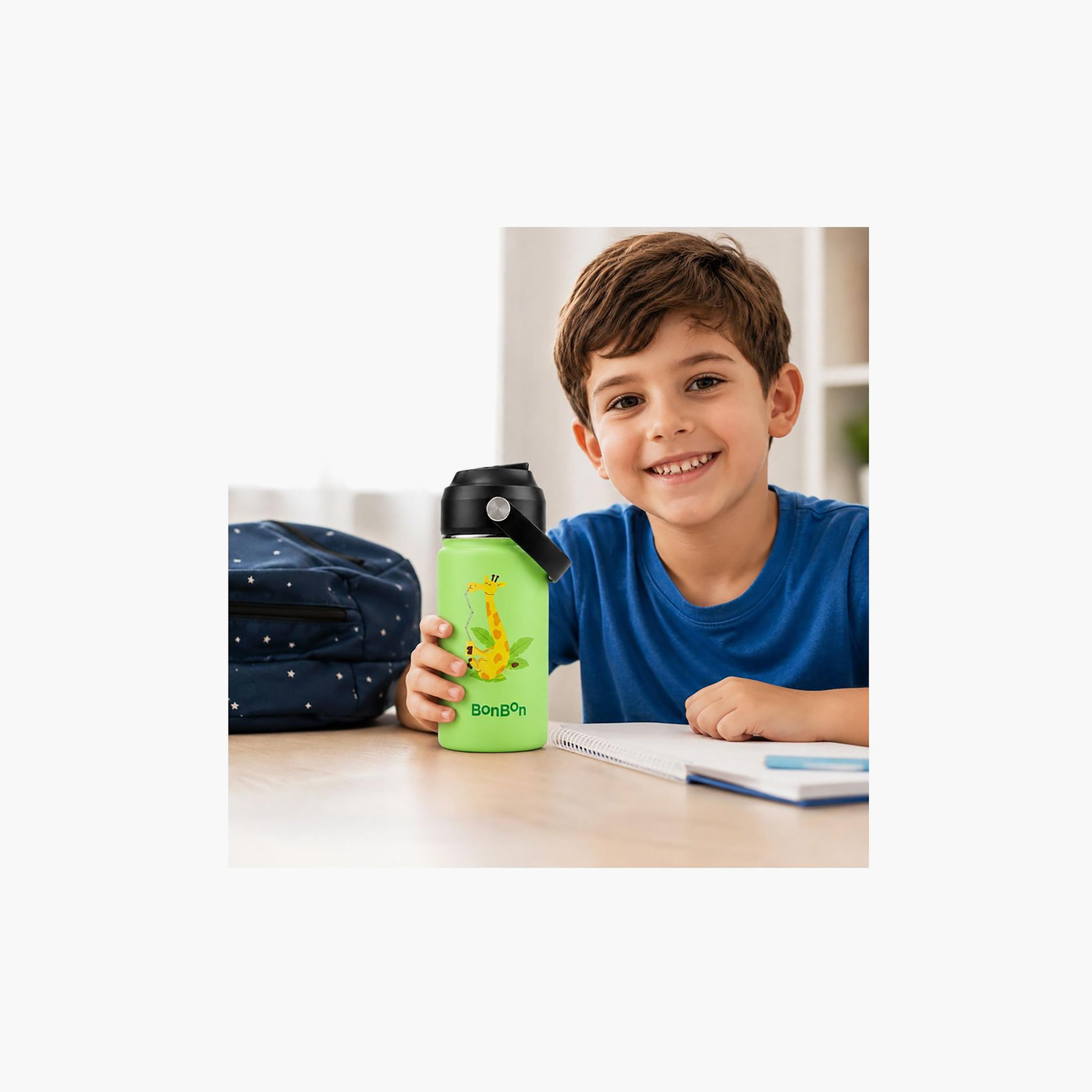 Stainless Steel Water Bottle with Flip Straw Lid Spout & Carry Handle - 350 ml-school-waterbottles-image-3