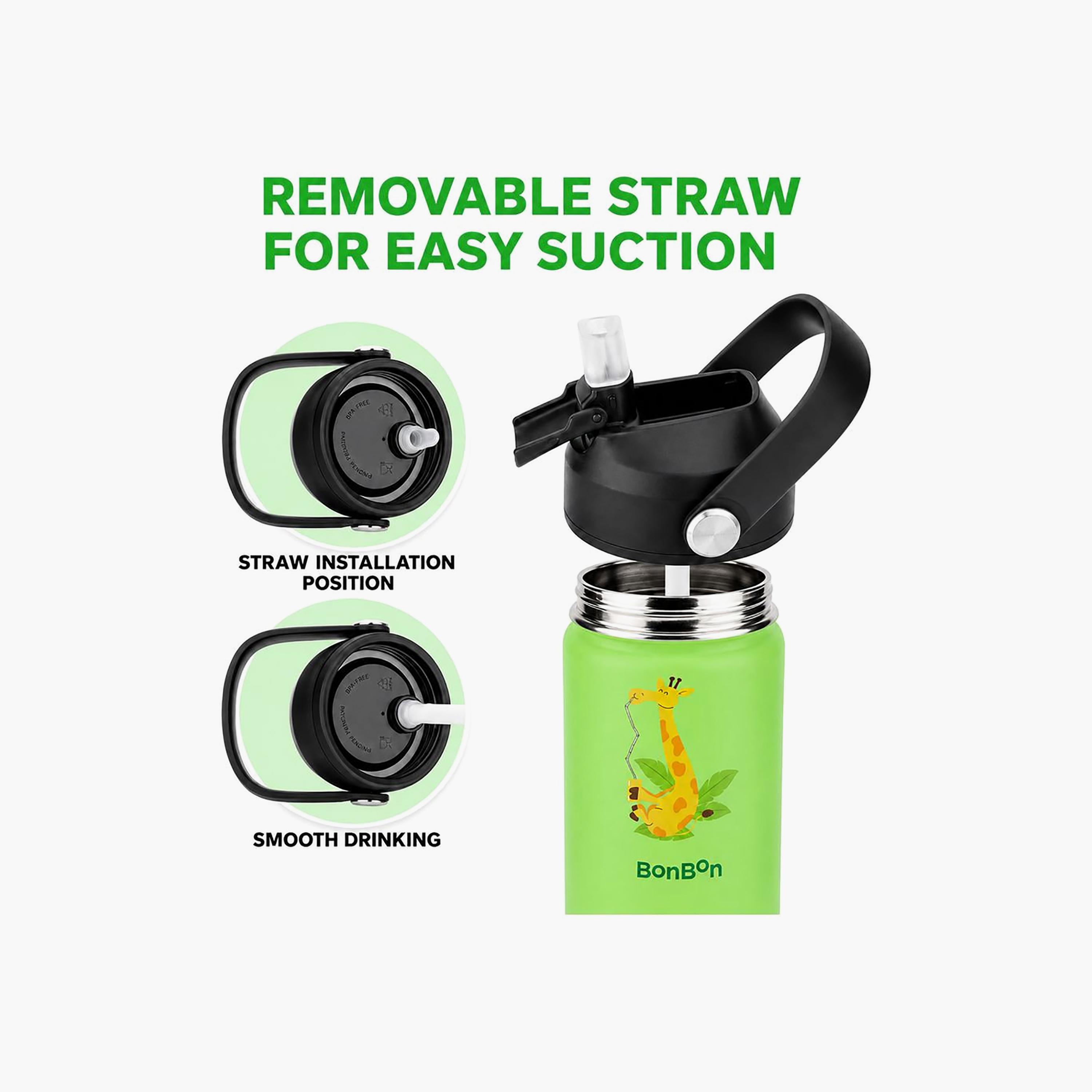 Stainless Steel Water Bottle with Flip Straw Lid Spout & Carry Handle - 350 ml-school-waterbottles-image-4
