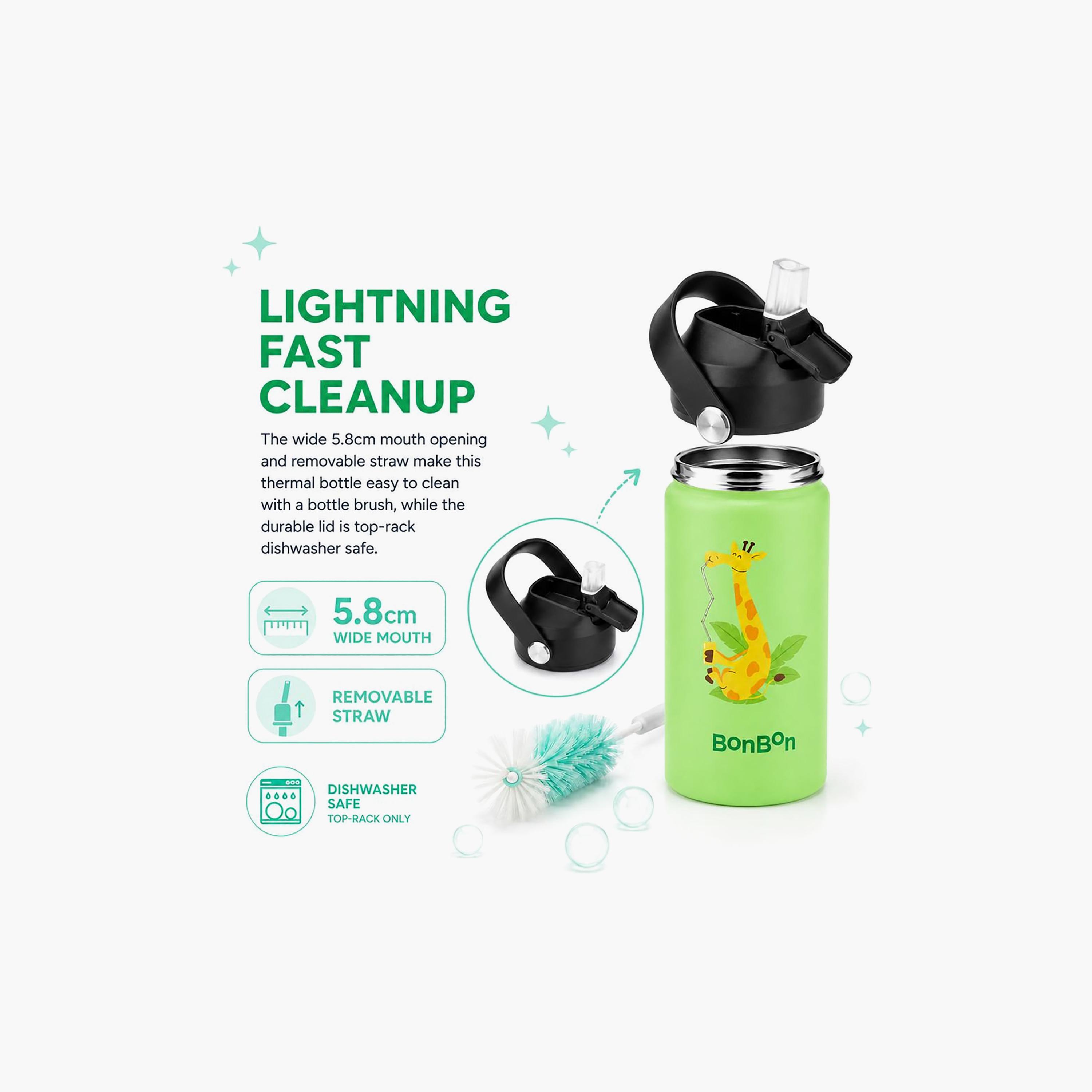 Stainless Steel Water Bottle with Flip Straw Lid Spout & Carry Handle - 350 ml-school-waterbottles-image-5