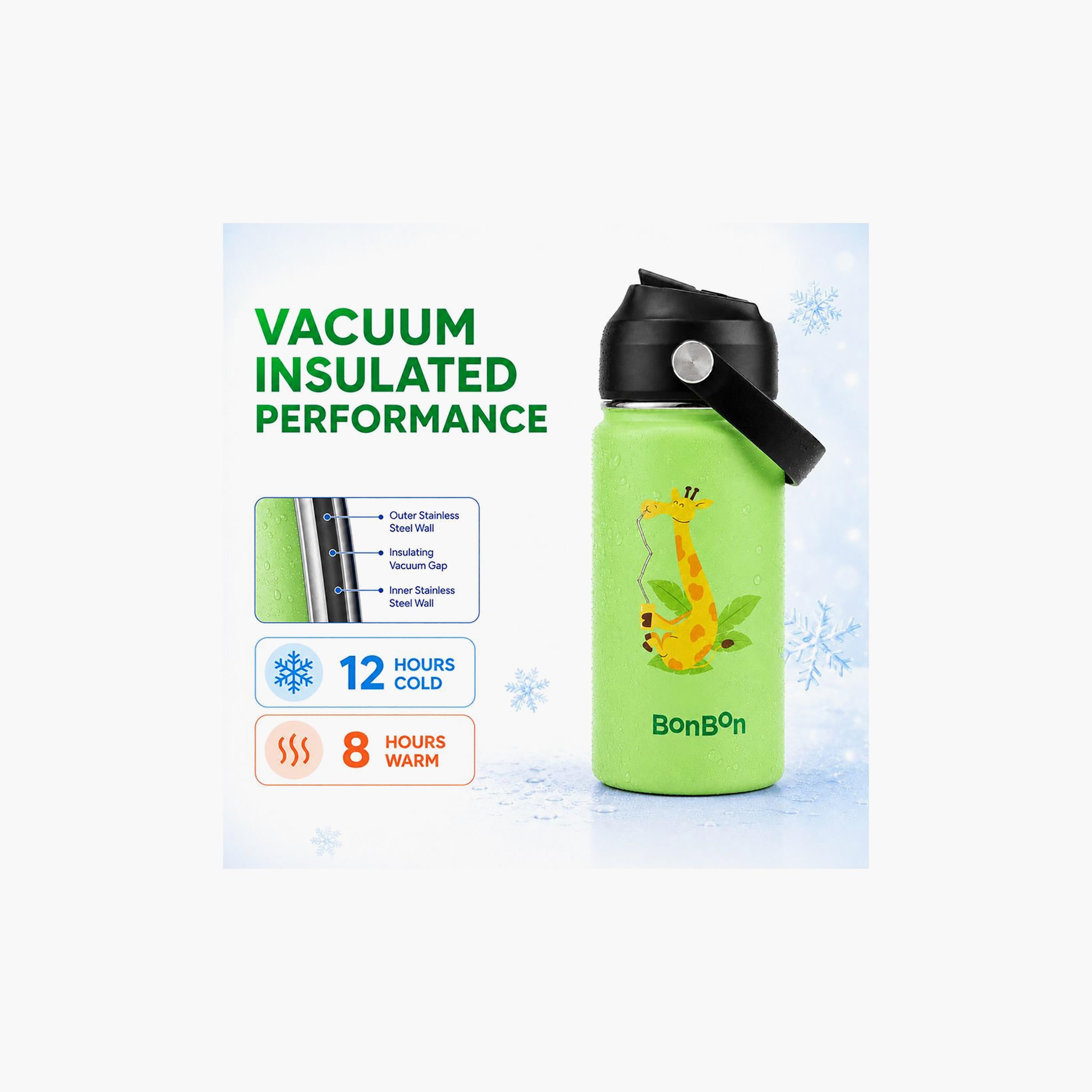 Stainless Steel Water Bottle with Flip Straw Lid Spout & Carry Handle - 350 ml-school-waterbottles-image-7