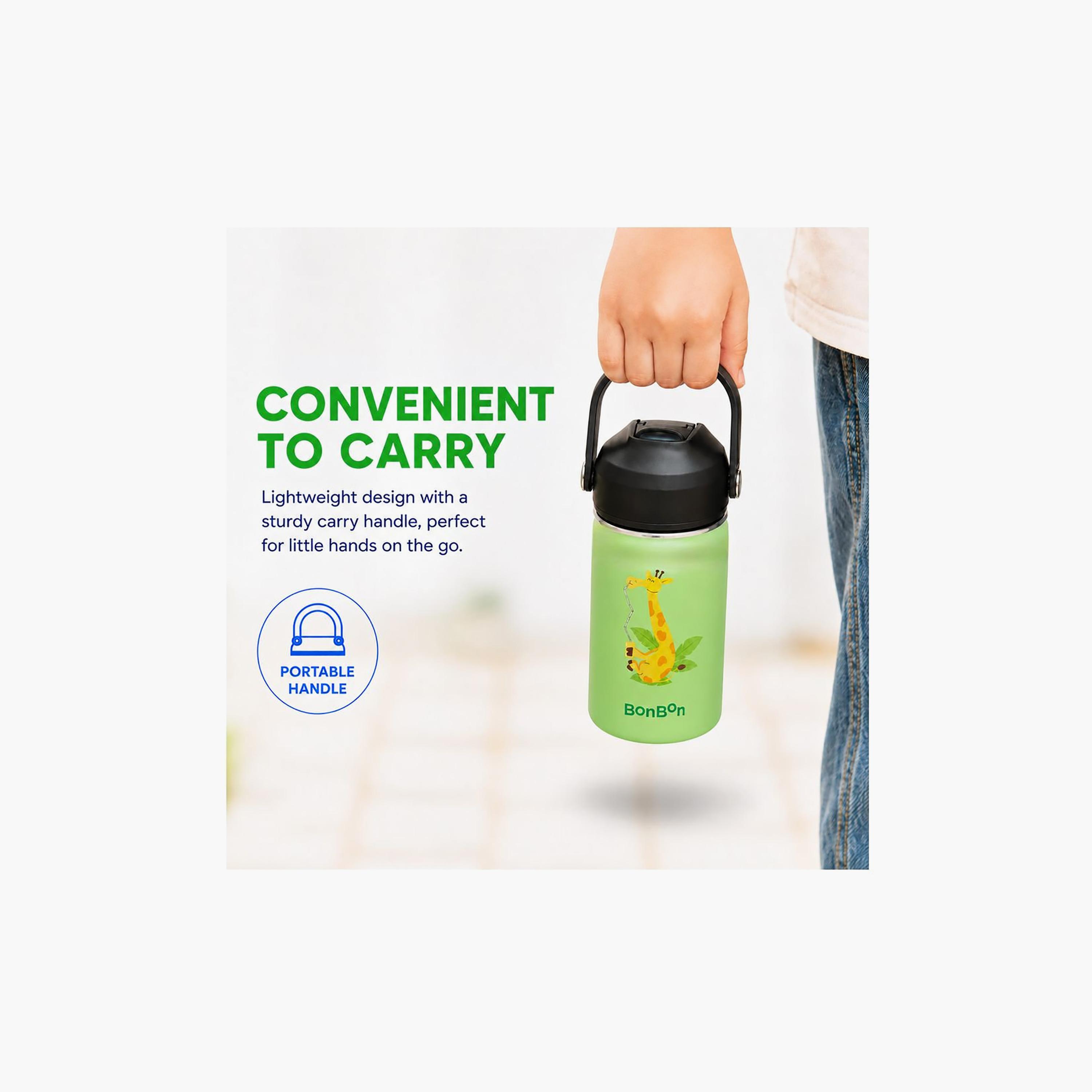 Stainless Steel Water Bottle with Flip Straw Lid Spout & Carry Handle - 350 ml-school-waterbottles-image-8