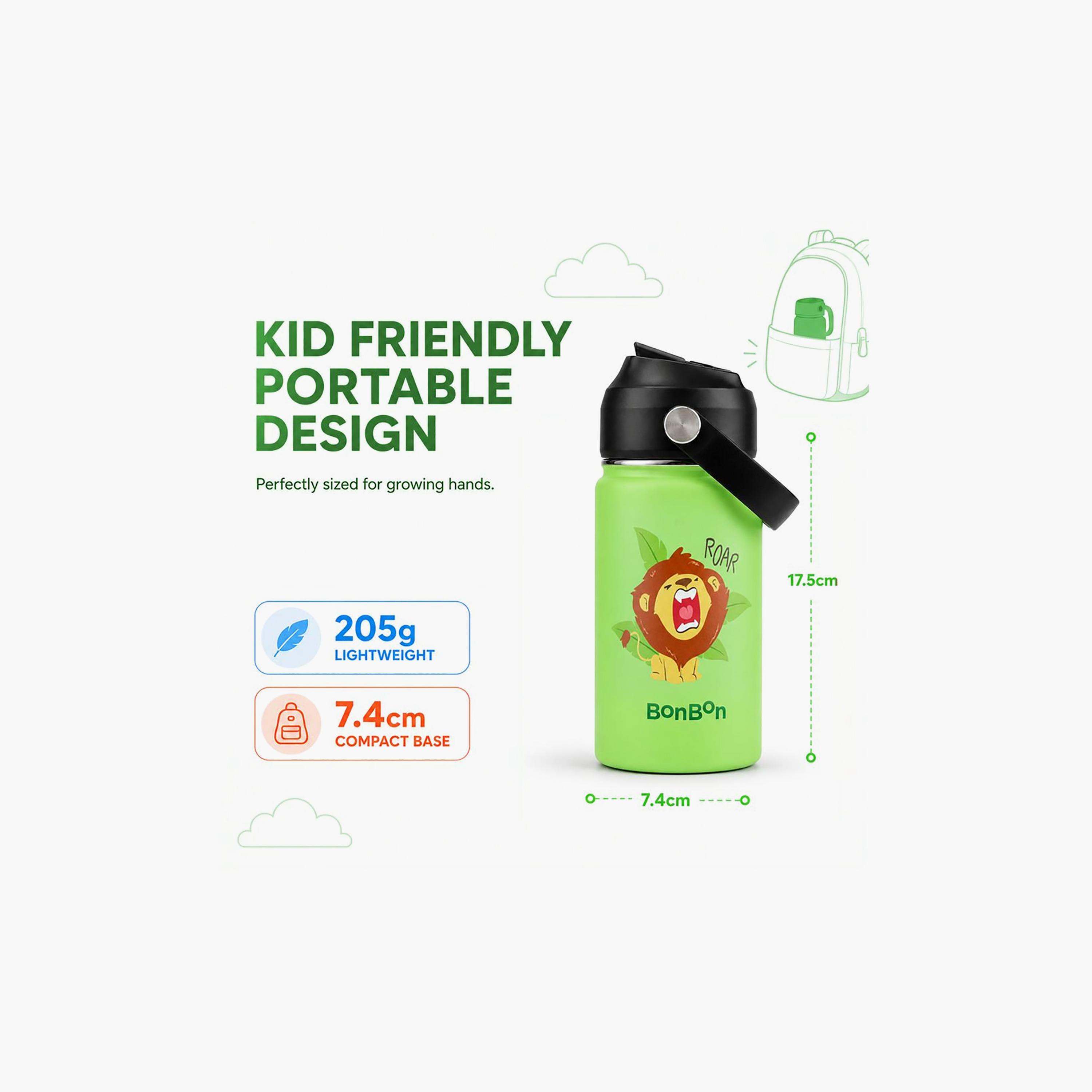 Stainless Steel Water Bottle with Flip Straw Lid Spout & Carry Handle - 350 ml-school-waterbottles-image-7
