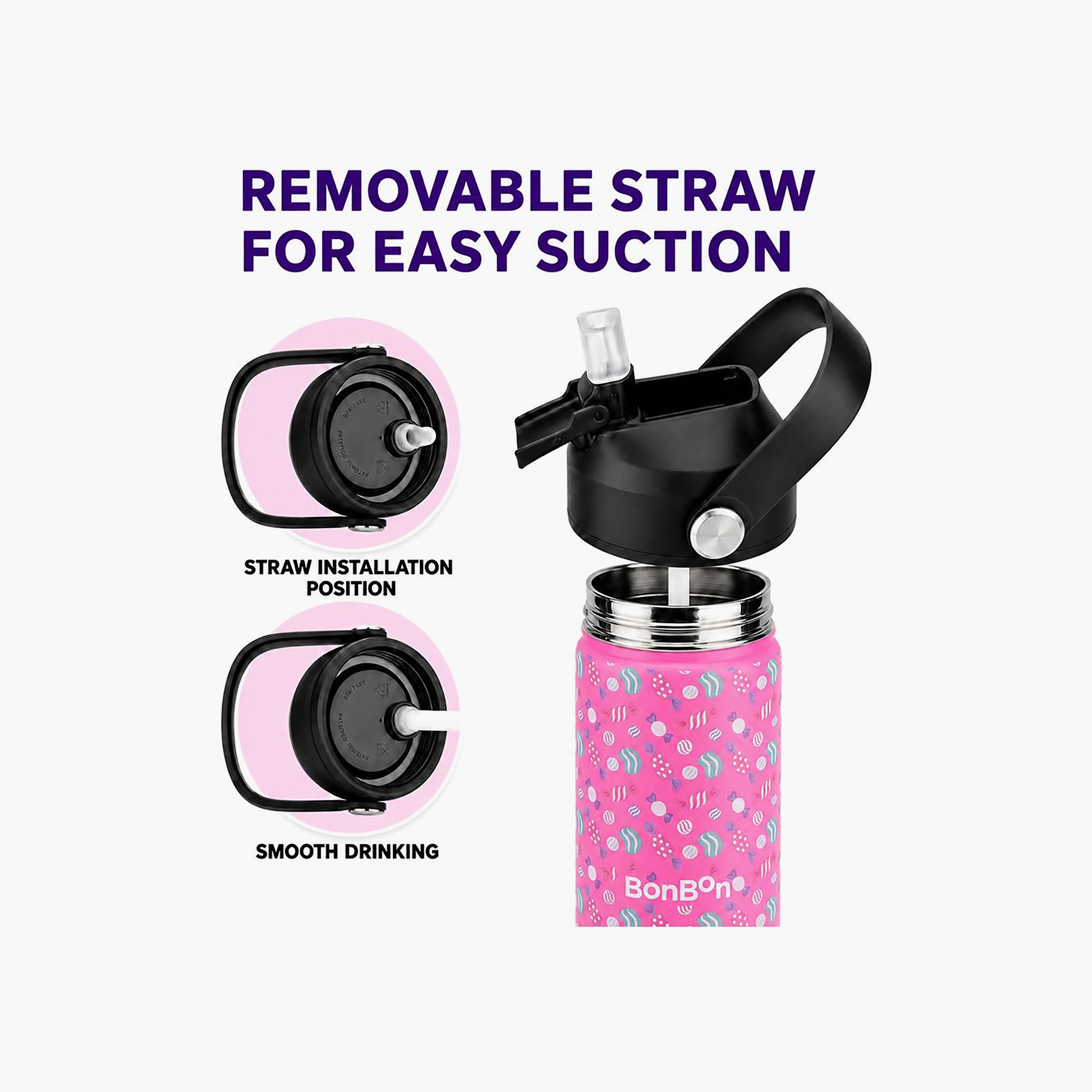 Stainless Steel Water Bottle with Flip Straw Lid Spout & Carry Handle - 350 ml-school-waterbottles-image-3