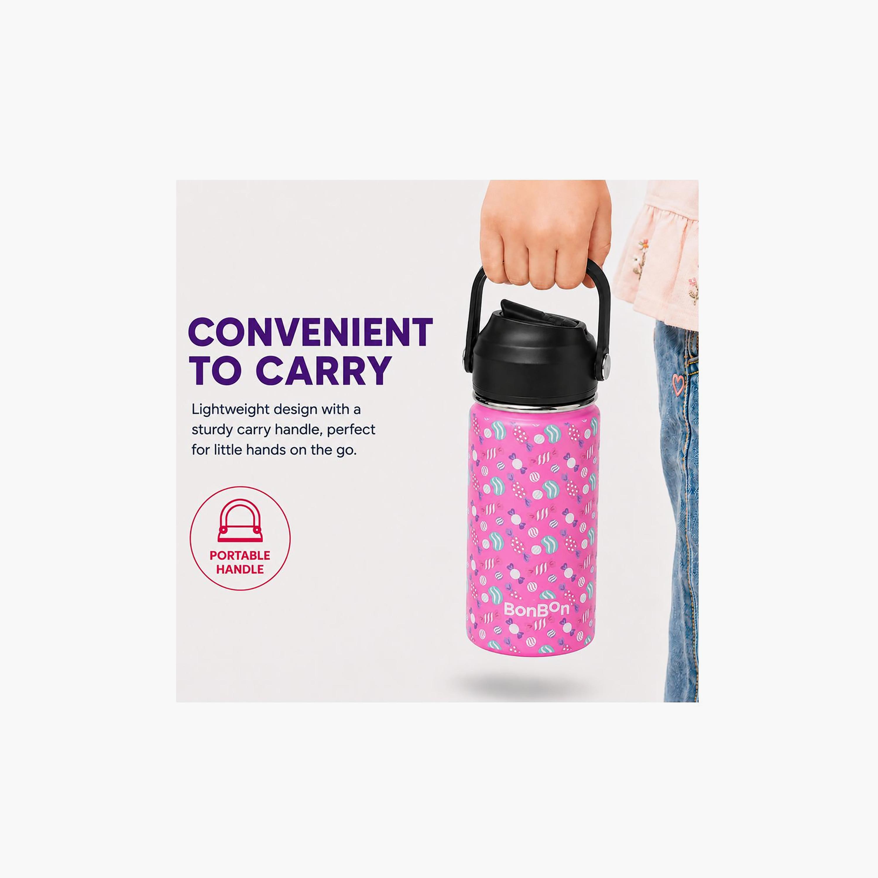 Stainless Steel Water Bottle with Flip Straw Lid Spout & Carry Handle - 350 ml-school-waterbottles-image-4