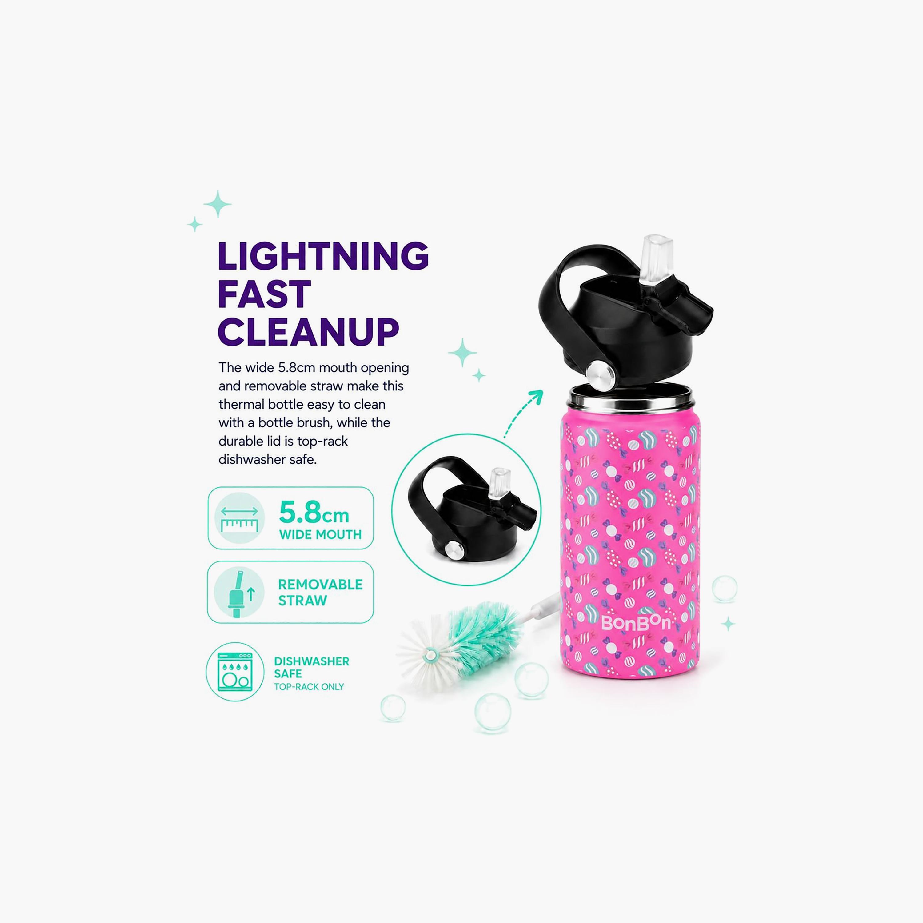 Stainless Steel Water Bottle with Flip Straw Lid Spout & Carry Handle - 350 ml-school-waterbottles-image-7