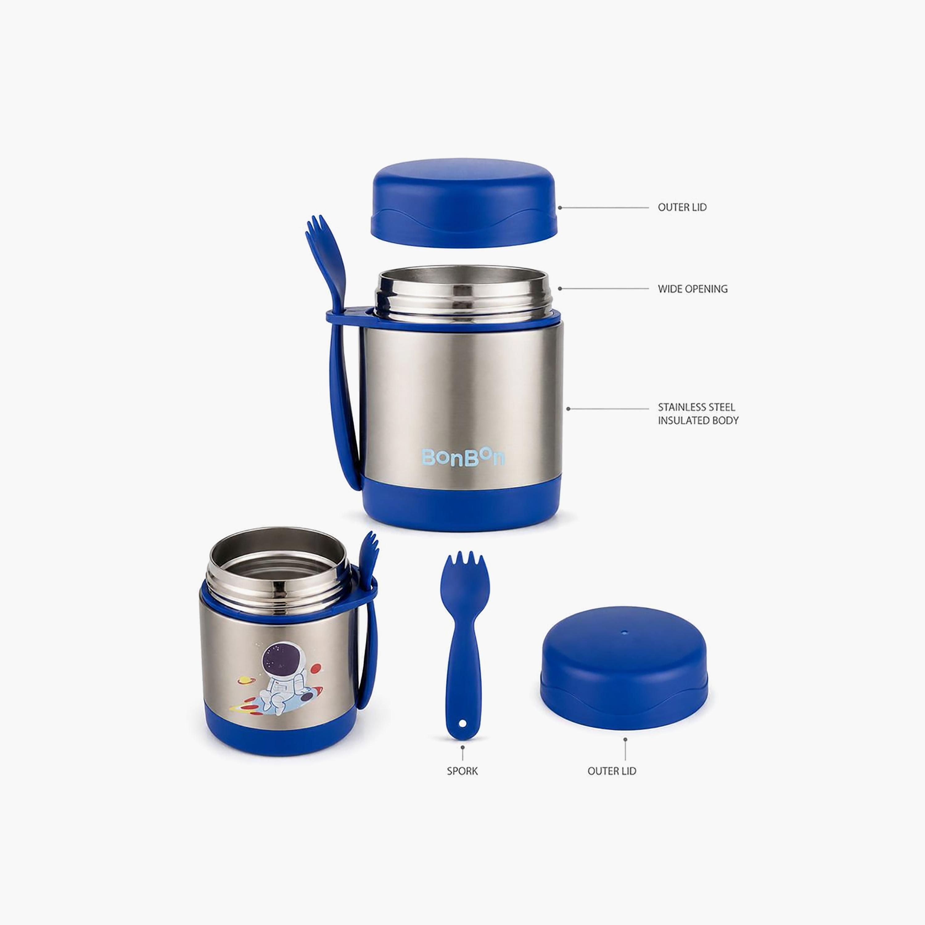 Bonbon Astronaut Insulated SS Food Jar for Boys with Spork - 300 ml-school-lunchessentials-lunchboxes-image-2