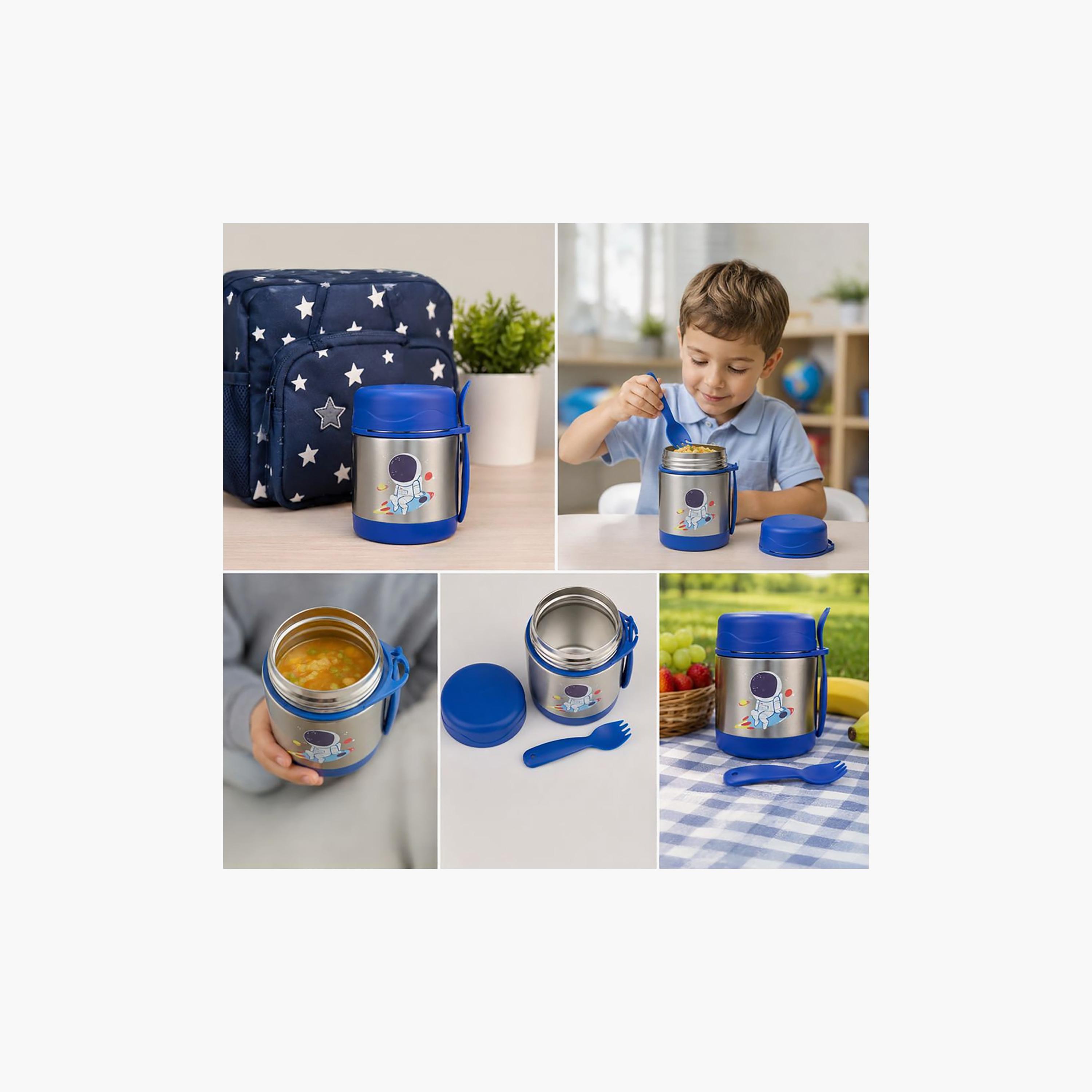 Bonbon Astronaut Insulated SS Food Jar for Boys with Spork - 300 ml-school-lunchessentials-lunchboxes-image-3